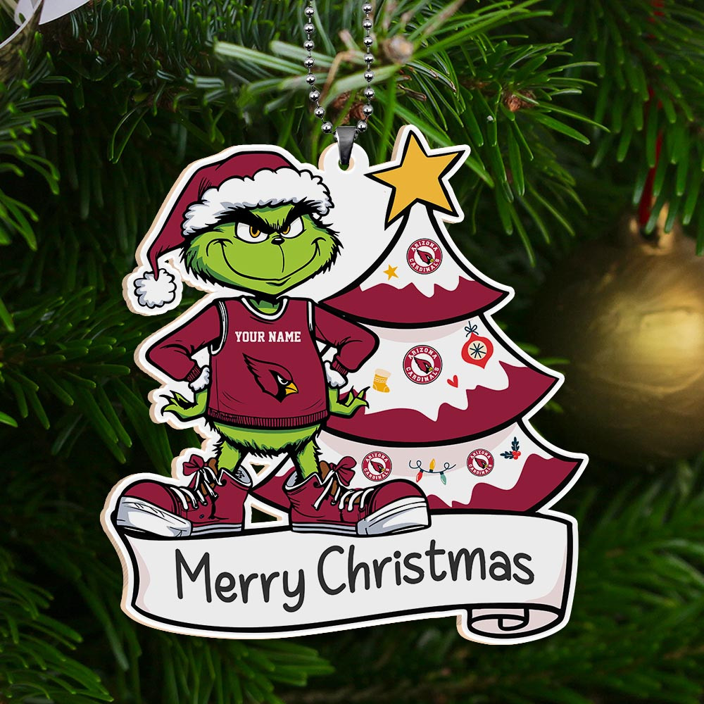 Sportswearmerch Arizona Cardinals NFL x Grinch Merry Christmas Acrylic Ornament For Fans