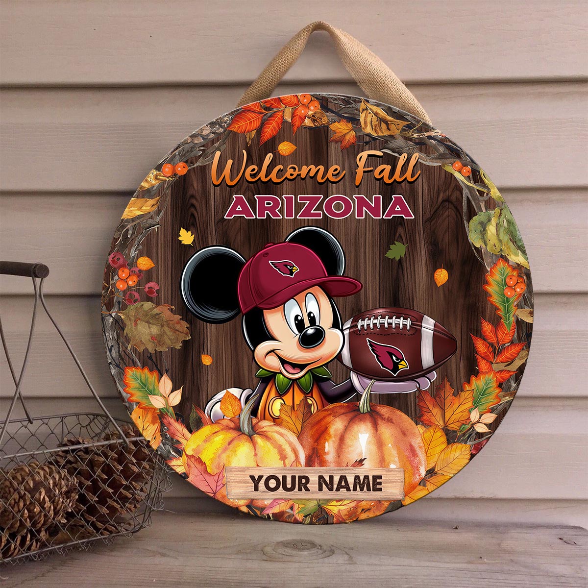 Sportswearmerch Arizona Cardinals NFL x Mickey Round Wooden Sign For Fan