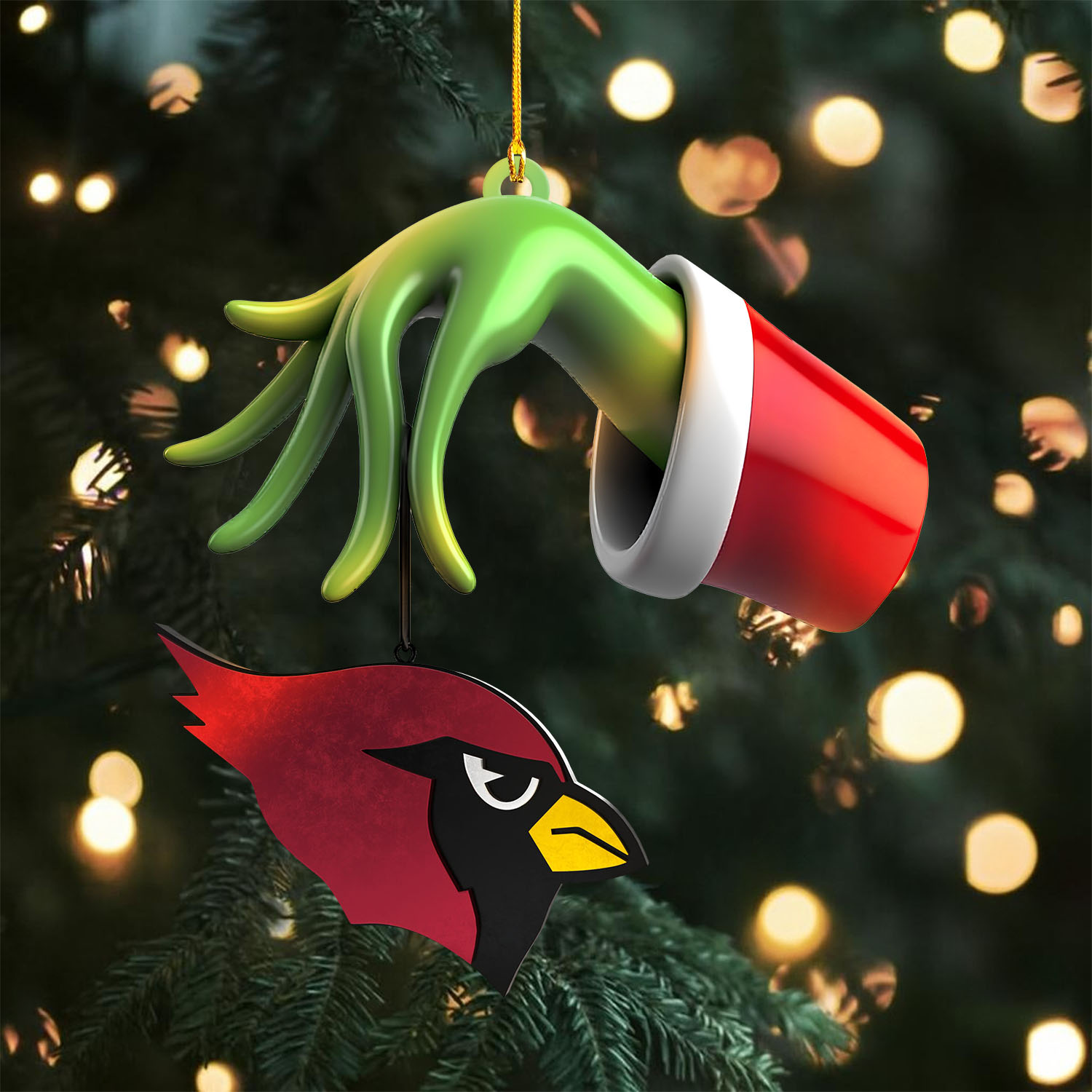 Sportswearmerch Arizona Cardinals NFL x The Grinch Christmas Acrylic Mix Wooden Ornament Gift For Fans