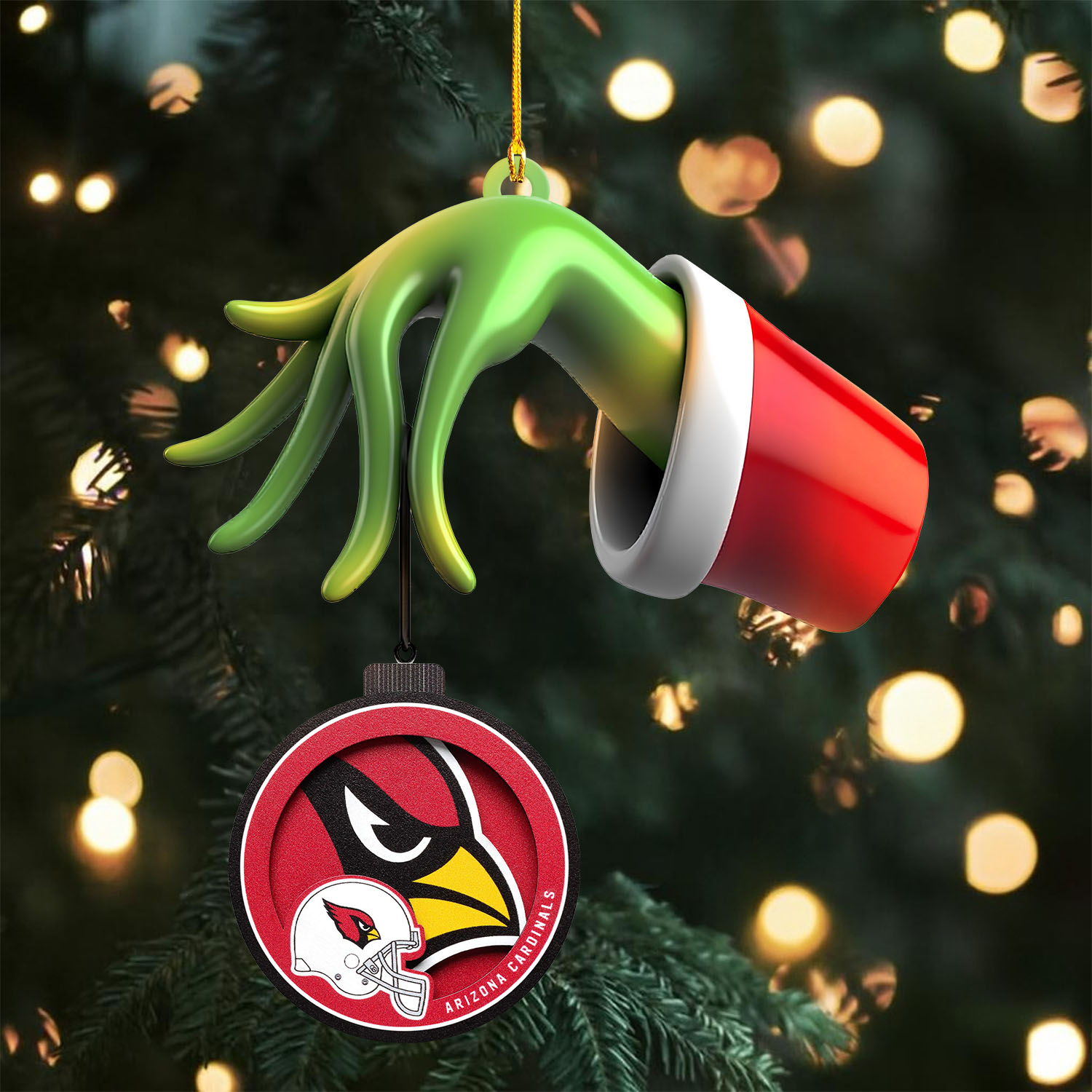 Sportswearmerch Arizona Cardinals NFL x The Grinch Christmas Acrylic Mix Wooden Ornament Gift For Fans