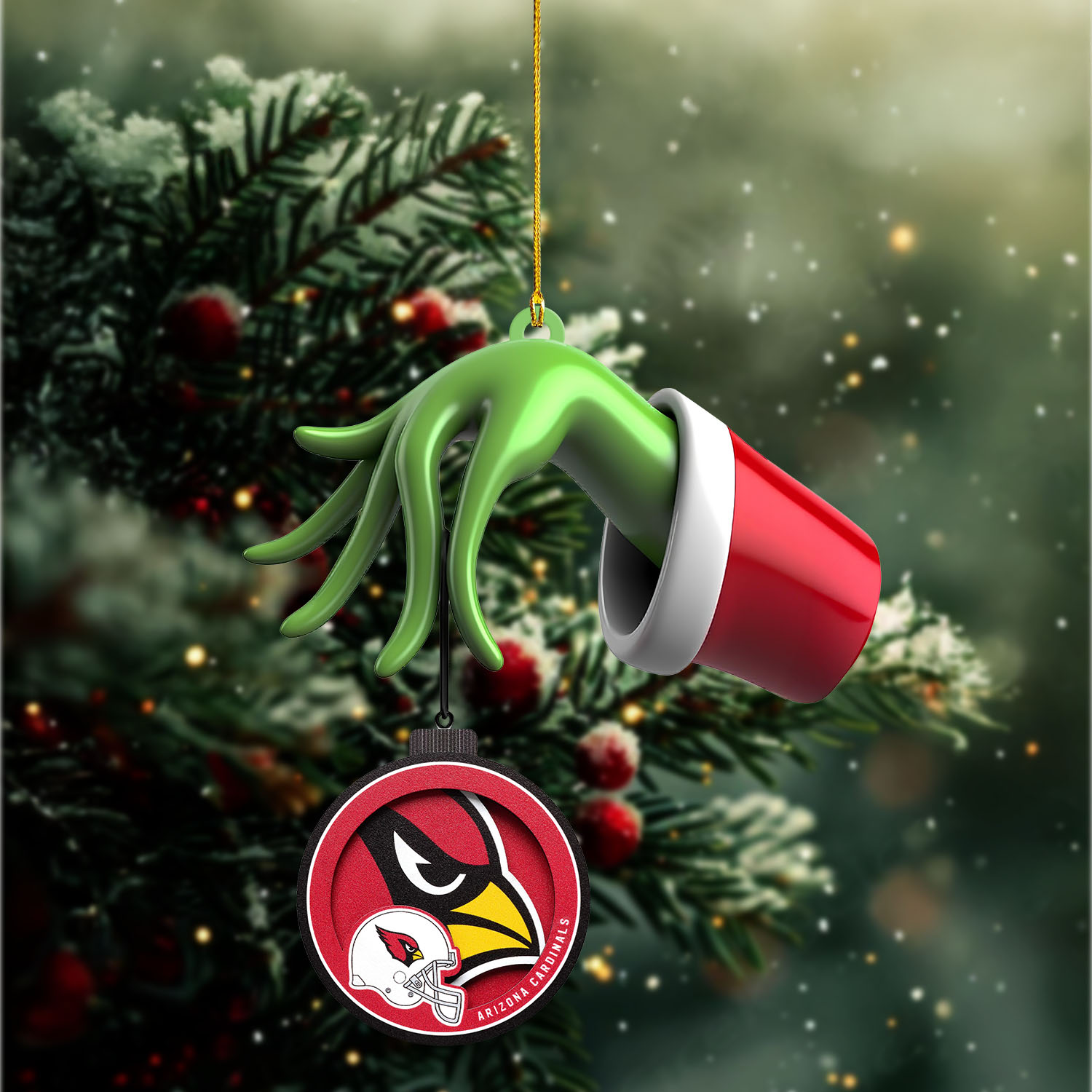 Sportswearmerch Arizona Cardinals NFL x The Grinch Christmas Acrylic Mix Wooden Ornament Gift For Fans