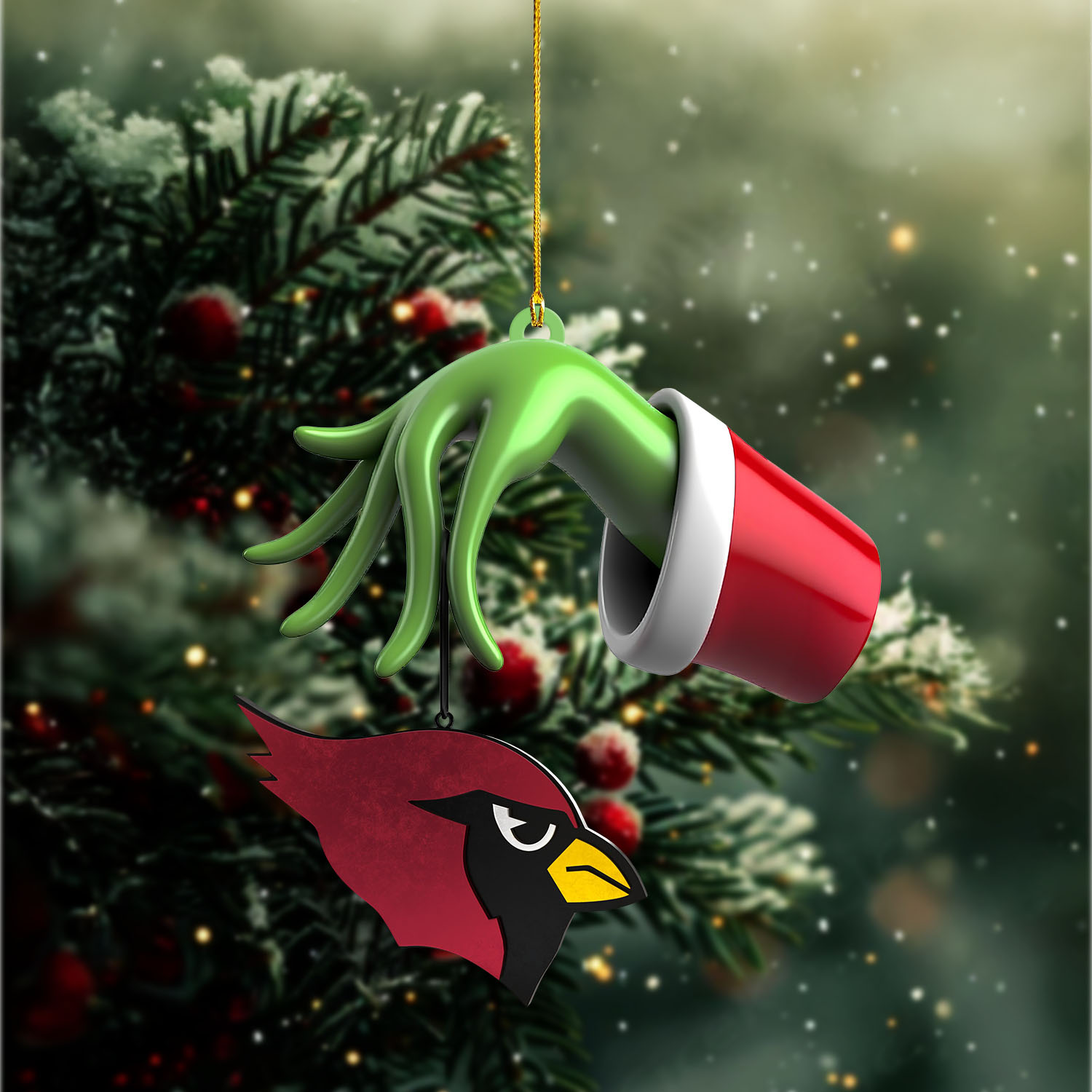 Sportswearmerch Arizona Cardinals NFL x The Grinch Christmas Acrylic Mix Wooden Ornament Gift For Fans