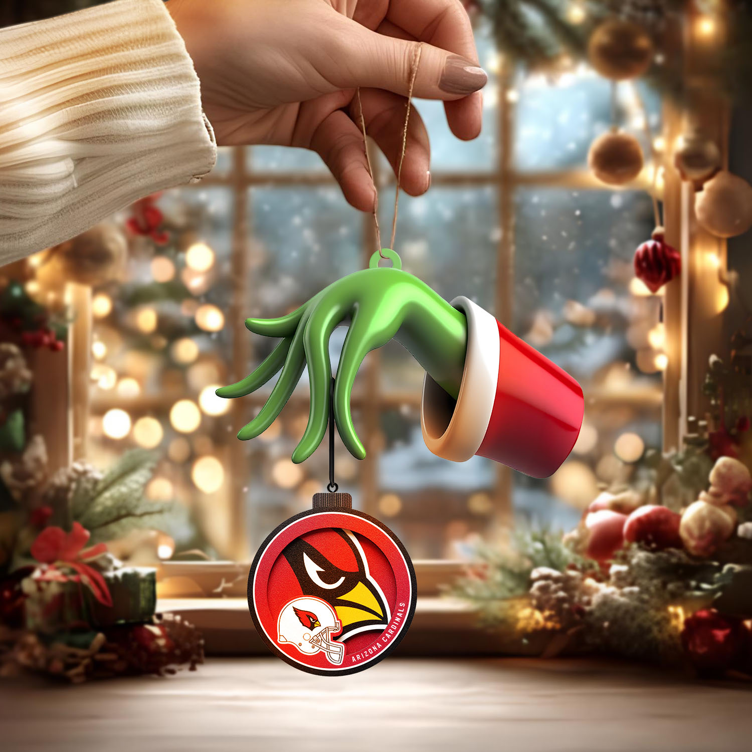 Sportswearmerch Arizona Cardinals NFL x The Grinch Christmas Acrylic Mix Wooden Ornament Gift For Fans