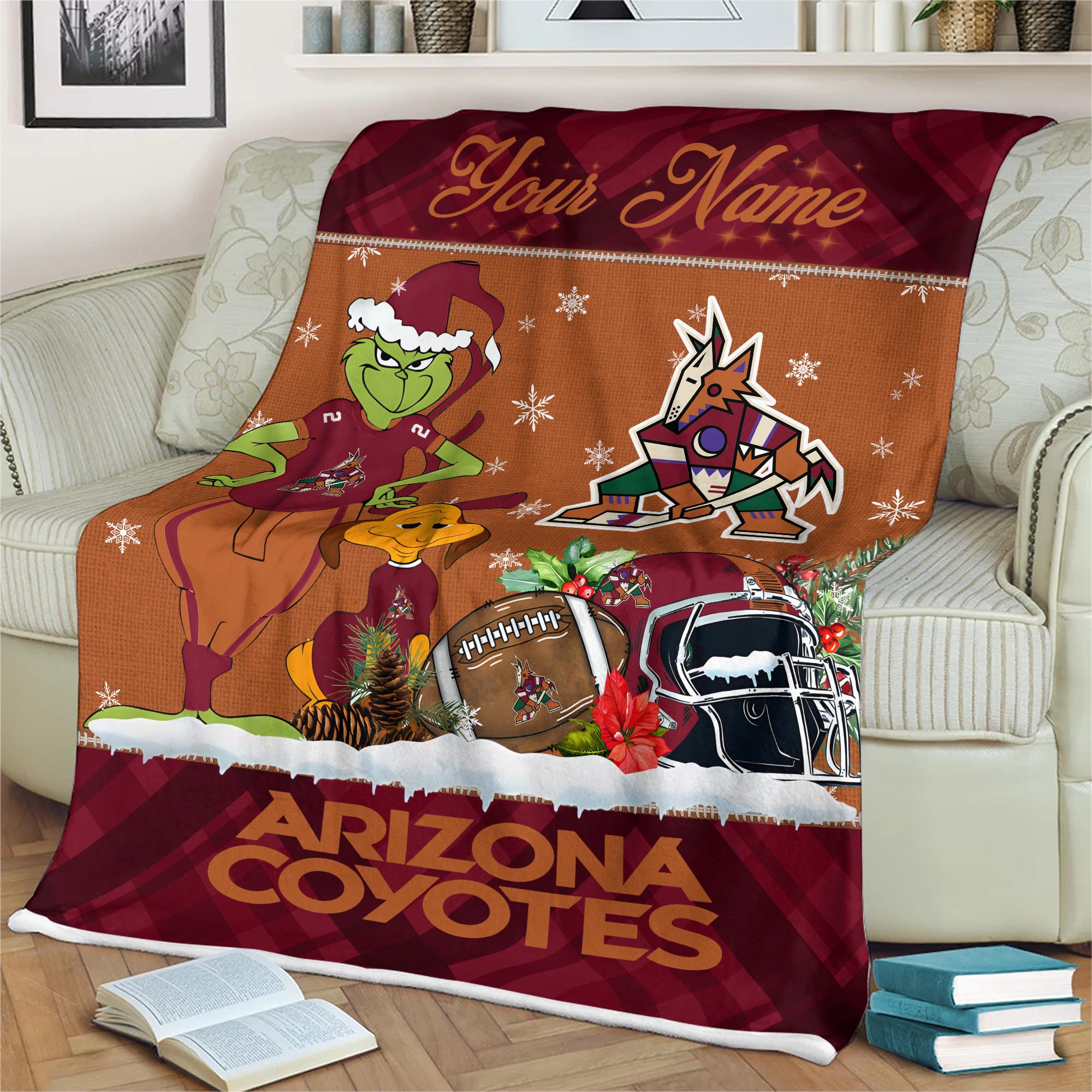 Sportswearmerch Arizona Coyotes NHL x Grinch Christmas Fleece Blanket For Fan