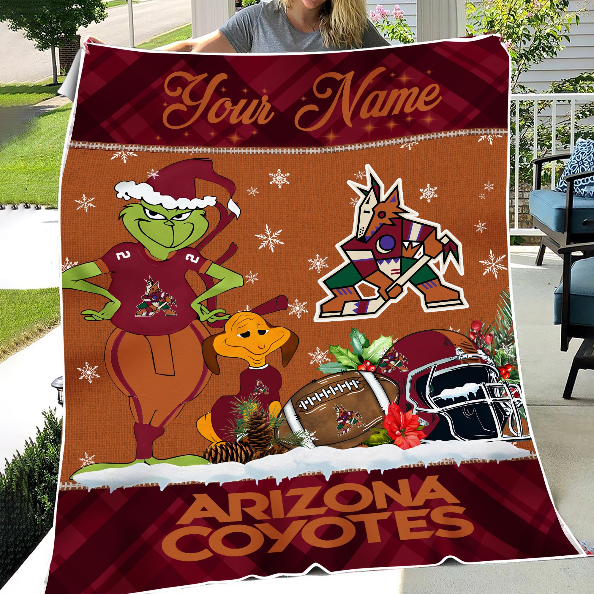 Sportswearmerch Arizona Coyotes NHL x Grinch Christmas Fleece Blanket For Fan