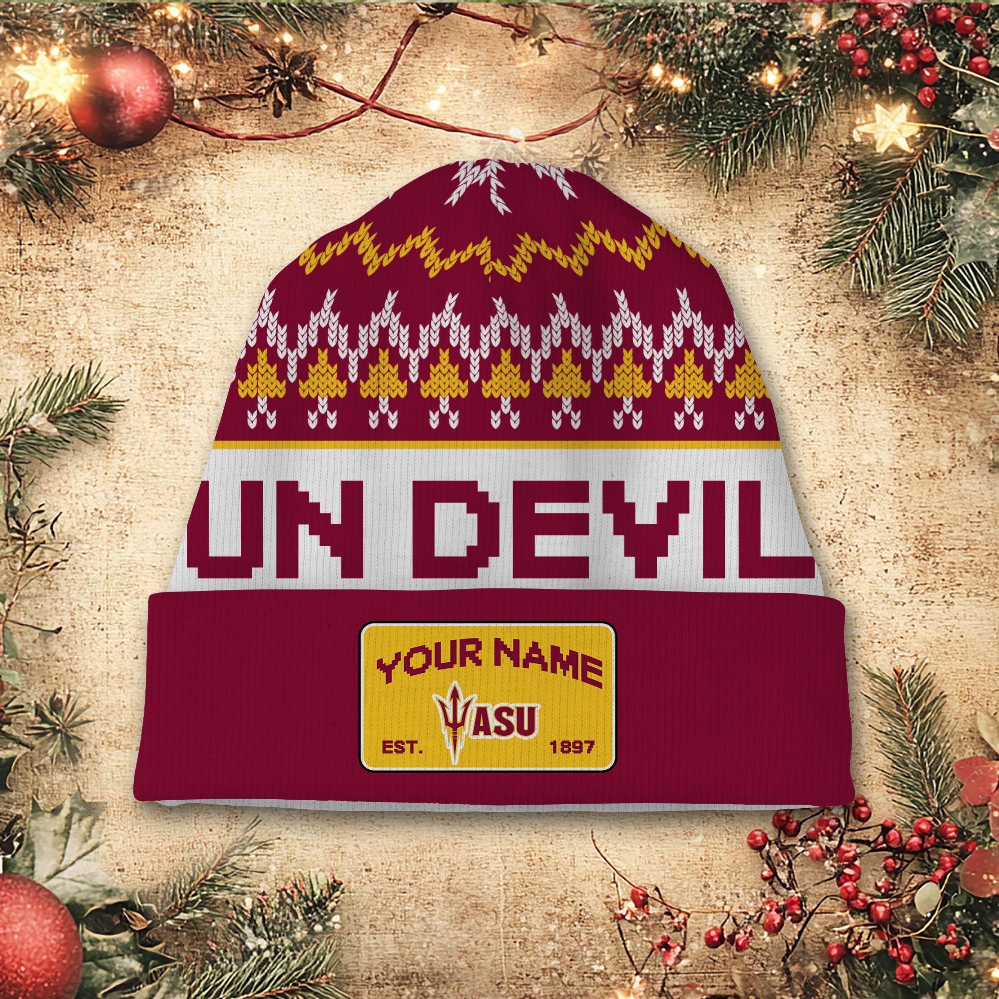 Sportswearmerch Arizona State Sun Devil NCAA Christmas Beanie Hat For Fan
