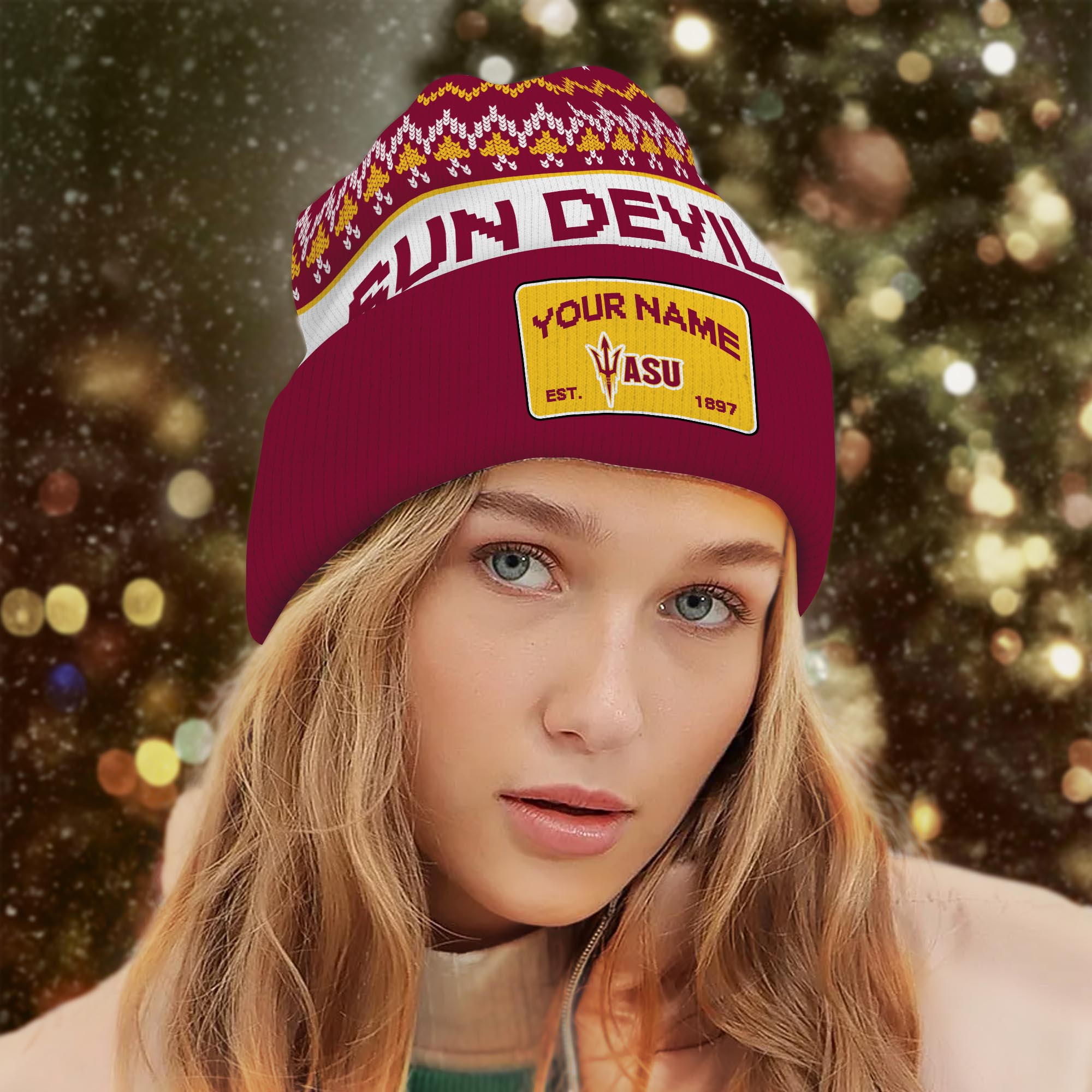 Sportswearmerch Arizona State Sun Devil NCAA Christmas Beanie Hat For Fan