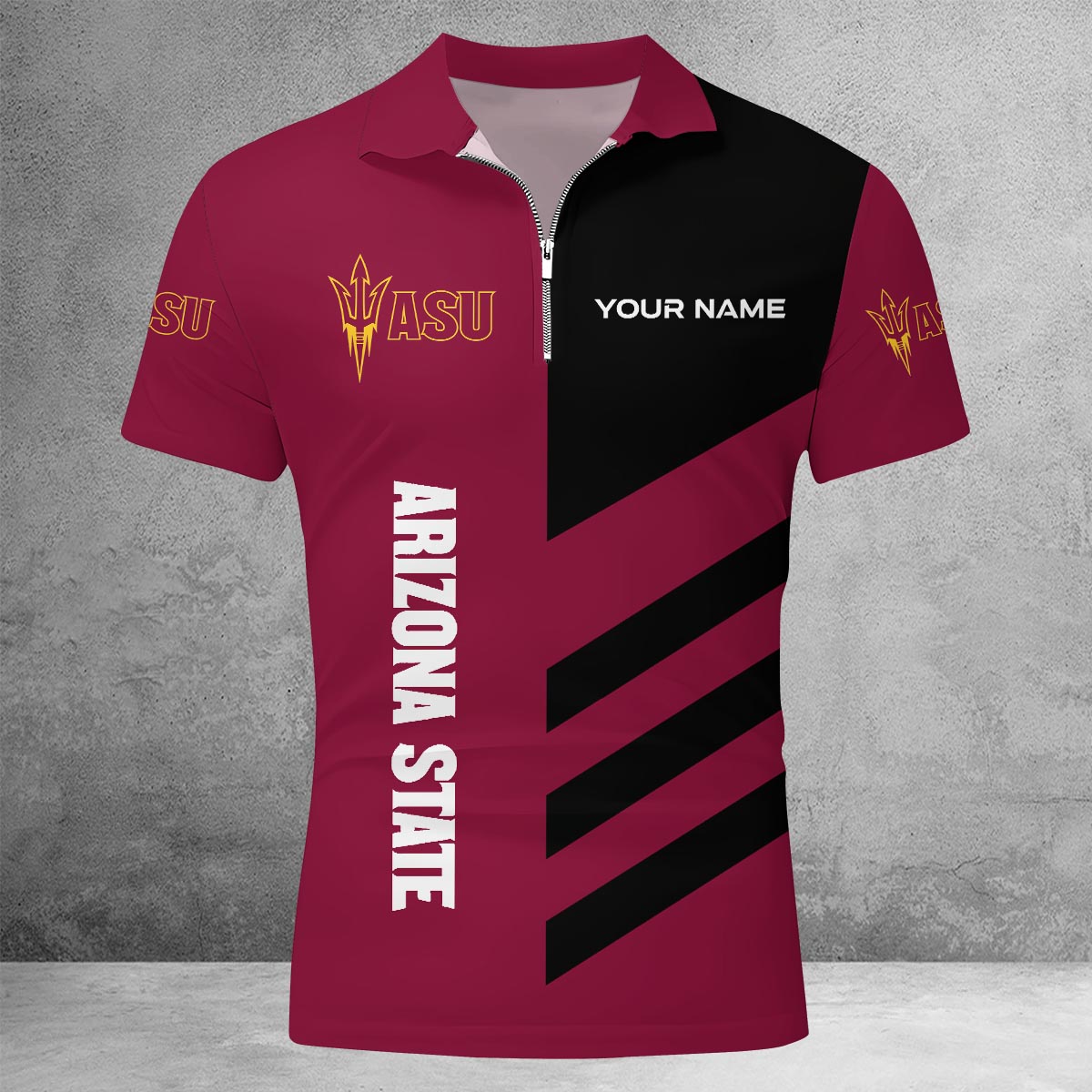 Sportswearmerch Arizona State Sun Devils NCAA Lapel Zip Polo Shirt For Fan