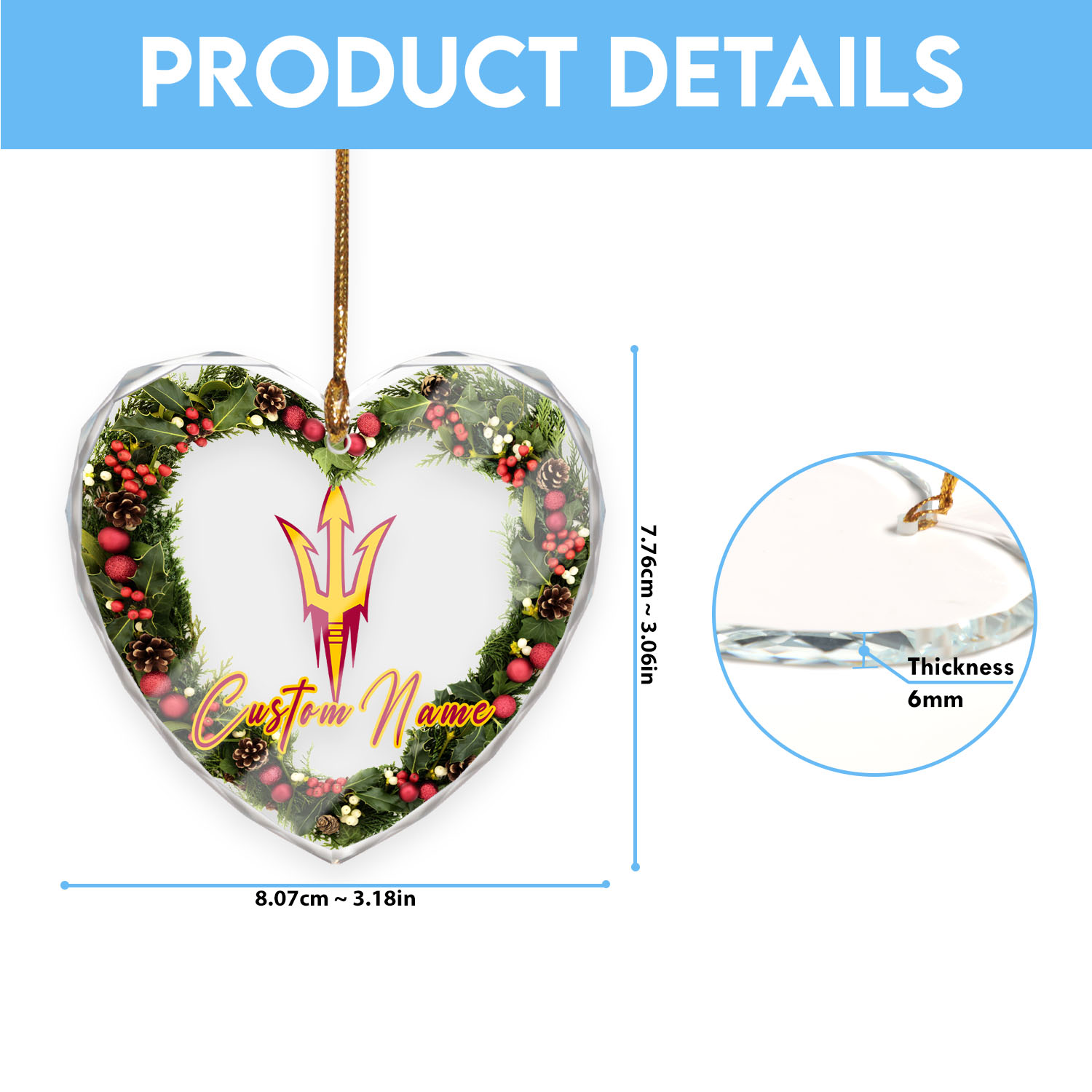 Sportswearmerch Arizona State Sun Devils NCAA x Christmas Glass Ornament Gift For Fans
