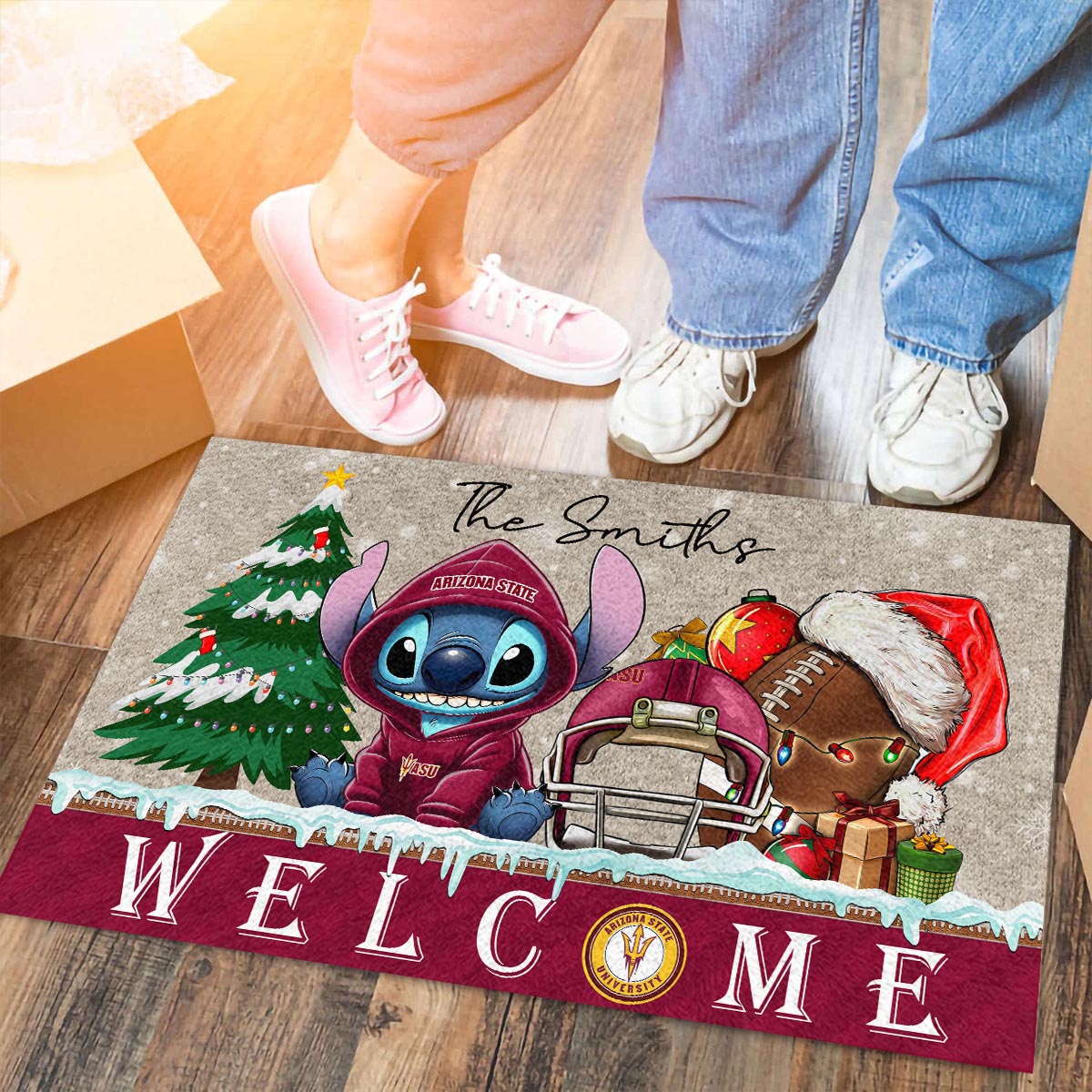 Sportswearmerch Arizona State Sun Devils NCAA x Cute Stitch Christmas Doormat For Fan
