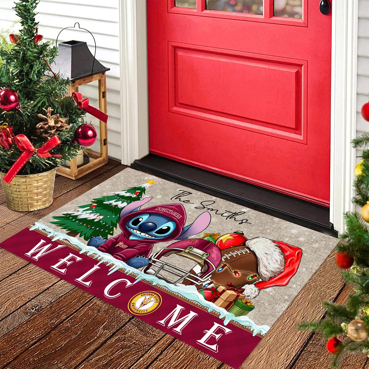 Sportswearmerch Arizona State Sun Devils NCAA x Cute Stitch Christmas Doormat For Fan