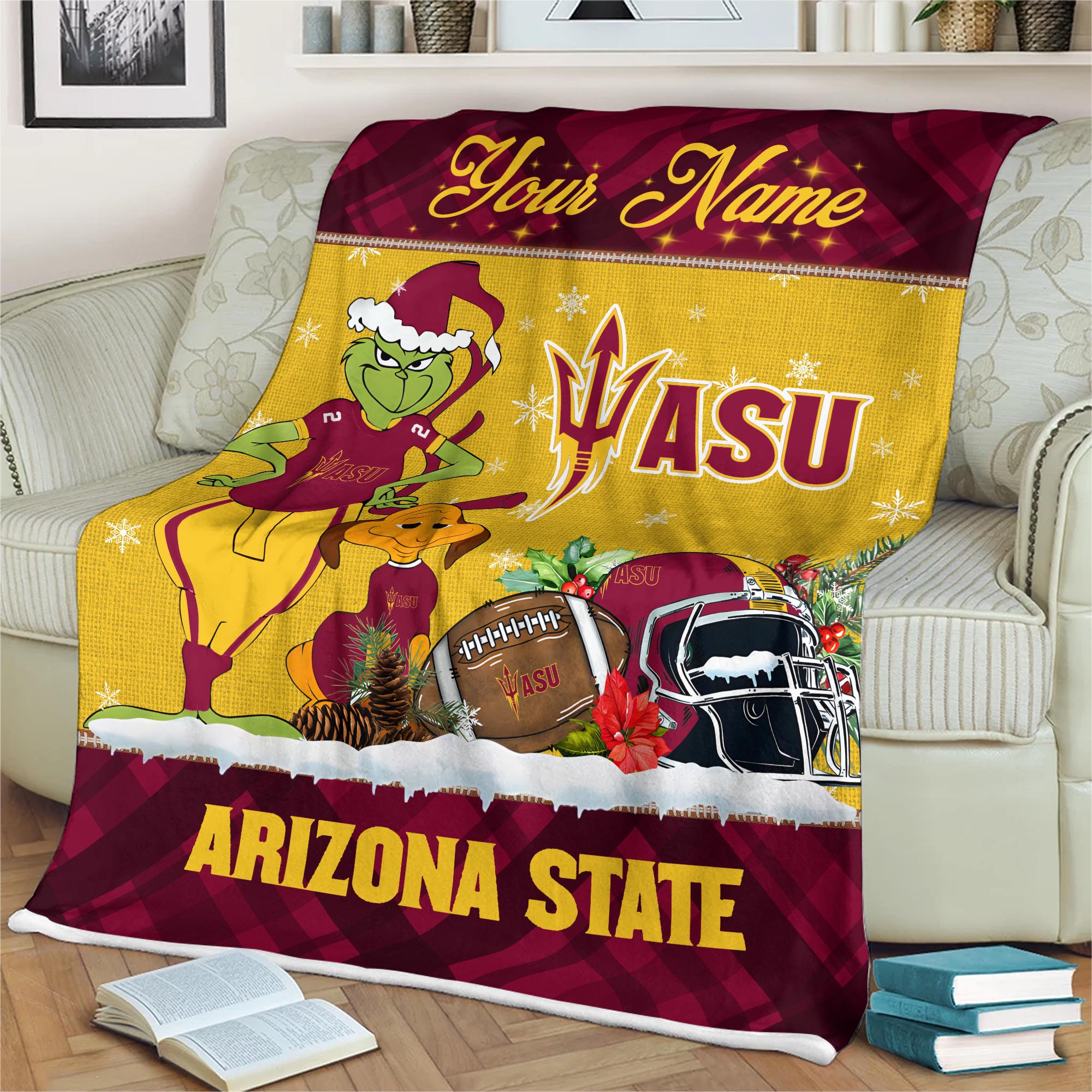 Sportswearmerch Arizona State Sun Devils NCAA x Grinch Christmas Fleece Blanket For Fan