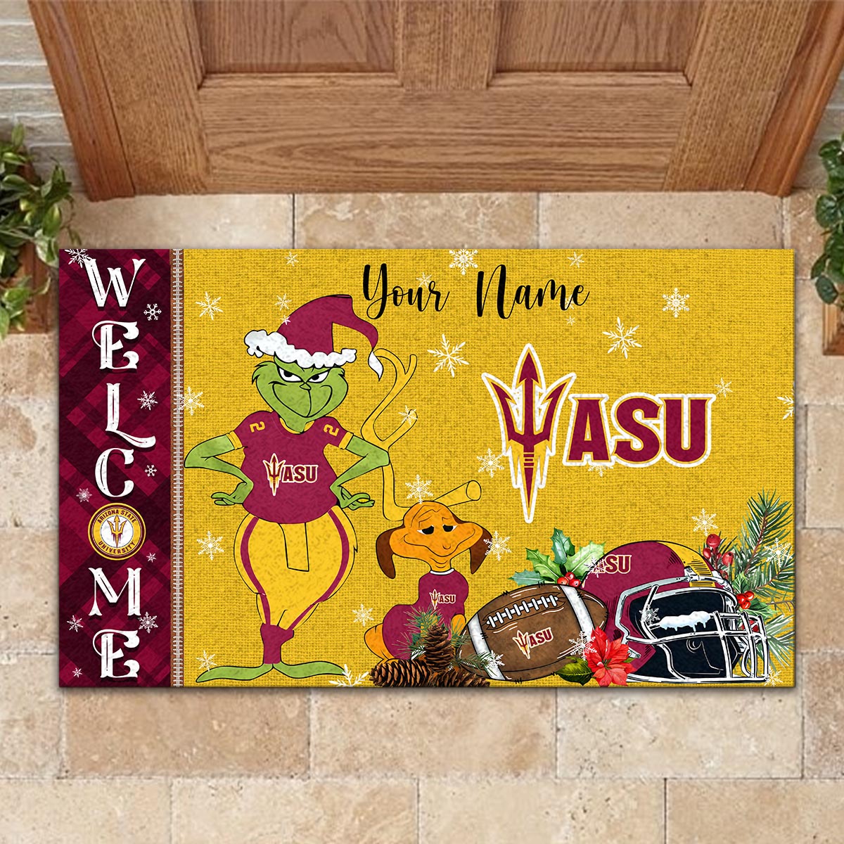 Sportswearmerch Arizona State Sun Devils NCAA x Grinch Christmas Welcome Football Doormat For Fan