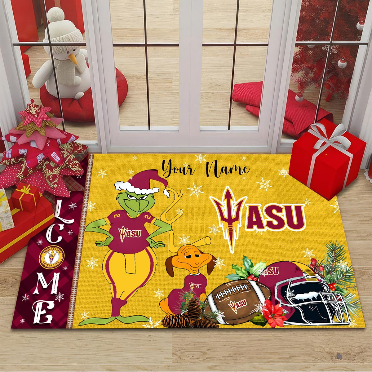 Sportswearmerch Arizona State Sun Devils NCAA x Grinch Christmas Welcome Football Doormat For Fan