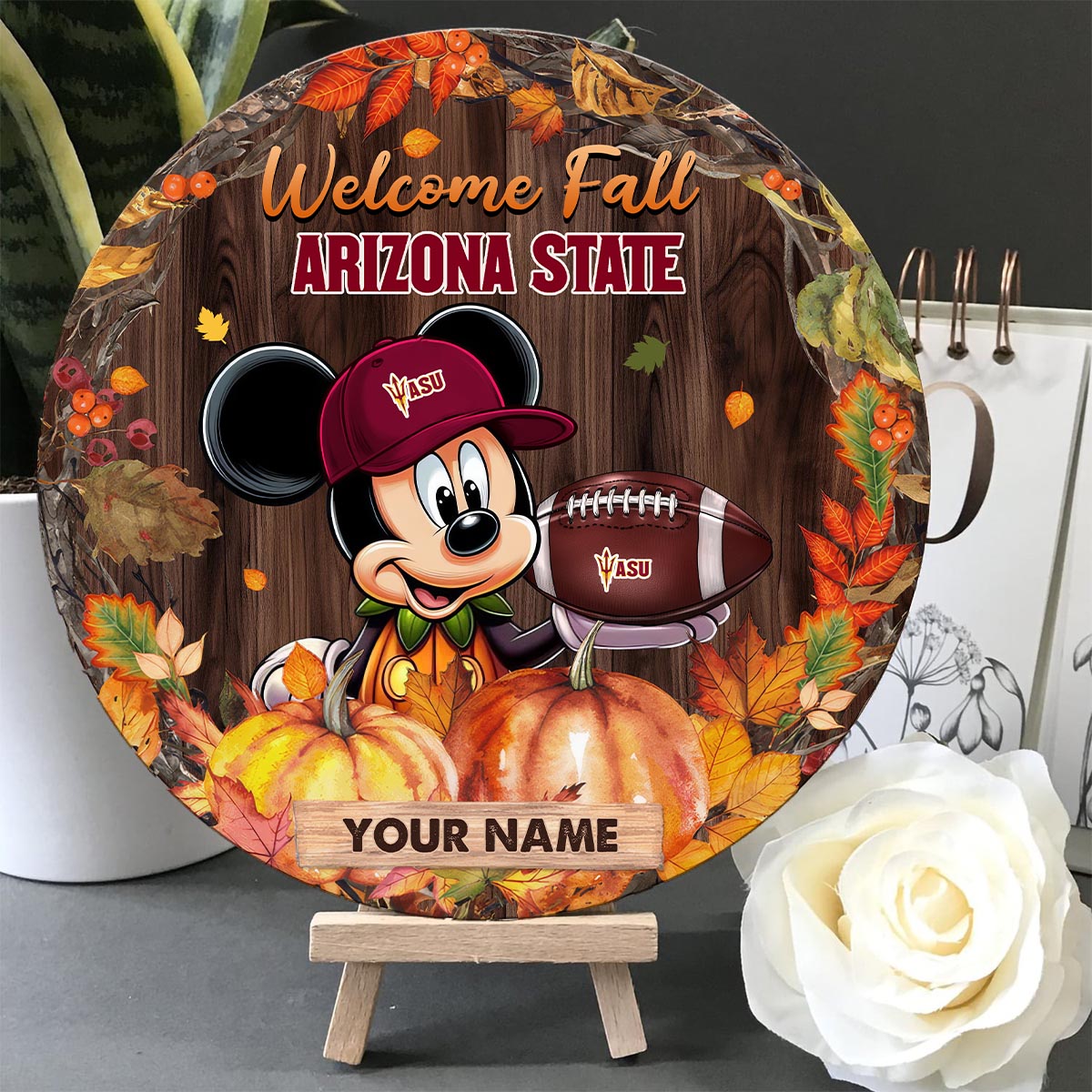 Sportswearmerch Arizona State Sun Devils NCAA x Mickey Round Wooden Sign For Fan