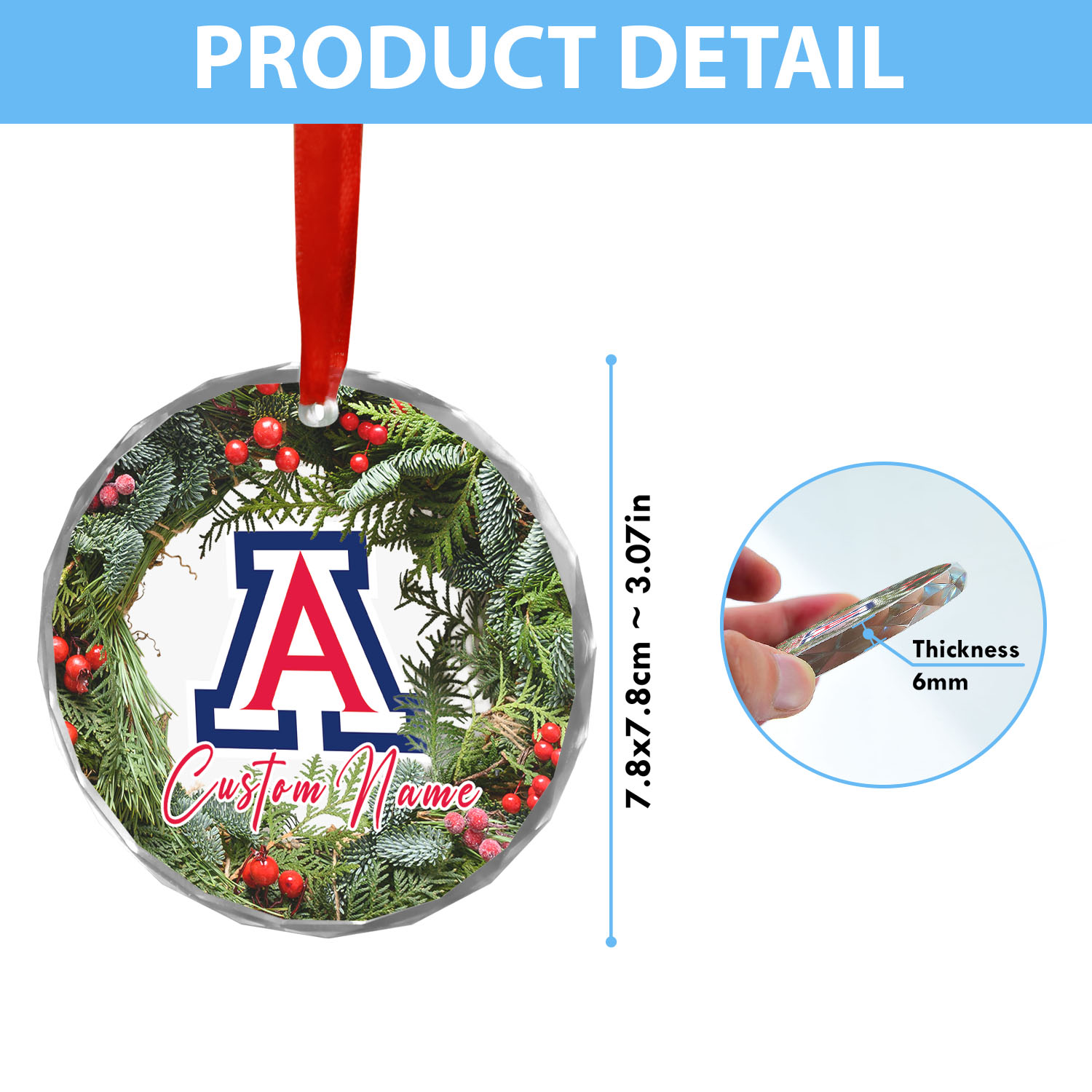 Sportswearmerch Arizona Wildcats NCAA x Christmas Glass Ornament Gift For Fans