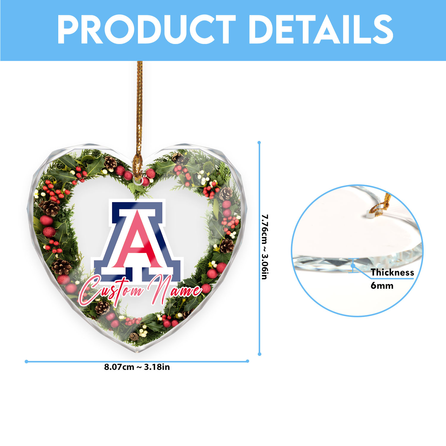 Sportswearmerch Arizona Wildcats NCAA x Christmas Glass Ornament Gift For Fans