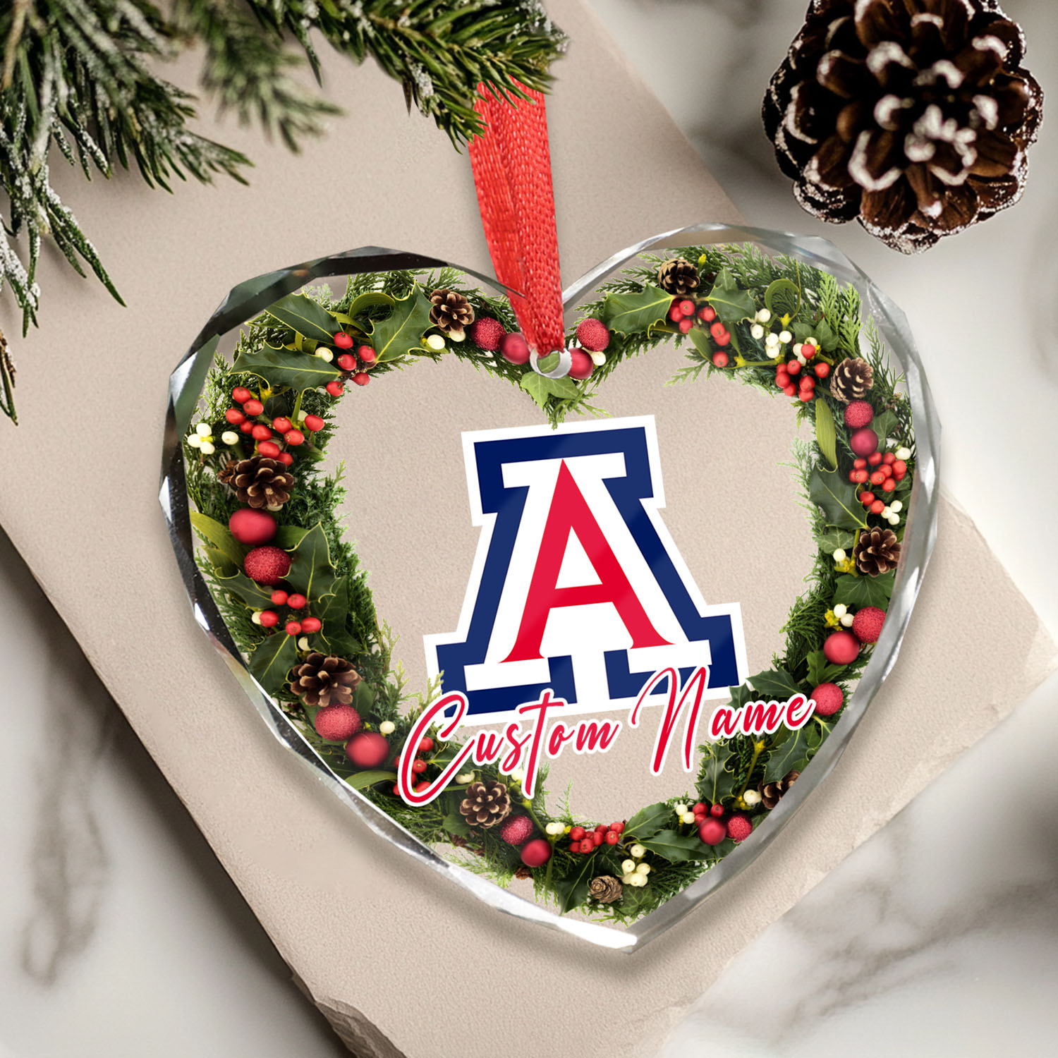 Sportswearmerch Arizona Wildcats NCAA x Christmas Glass Ornament Gift For Fans