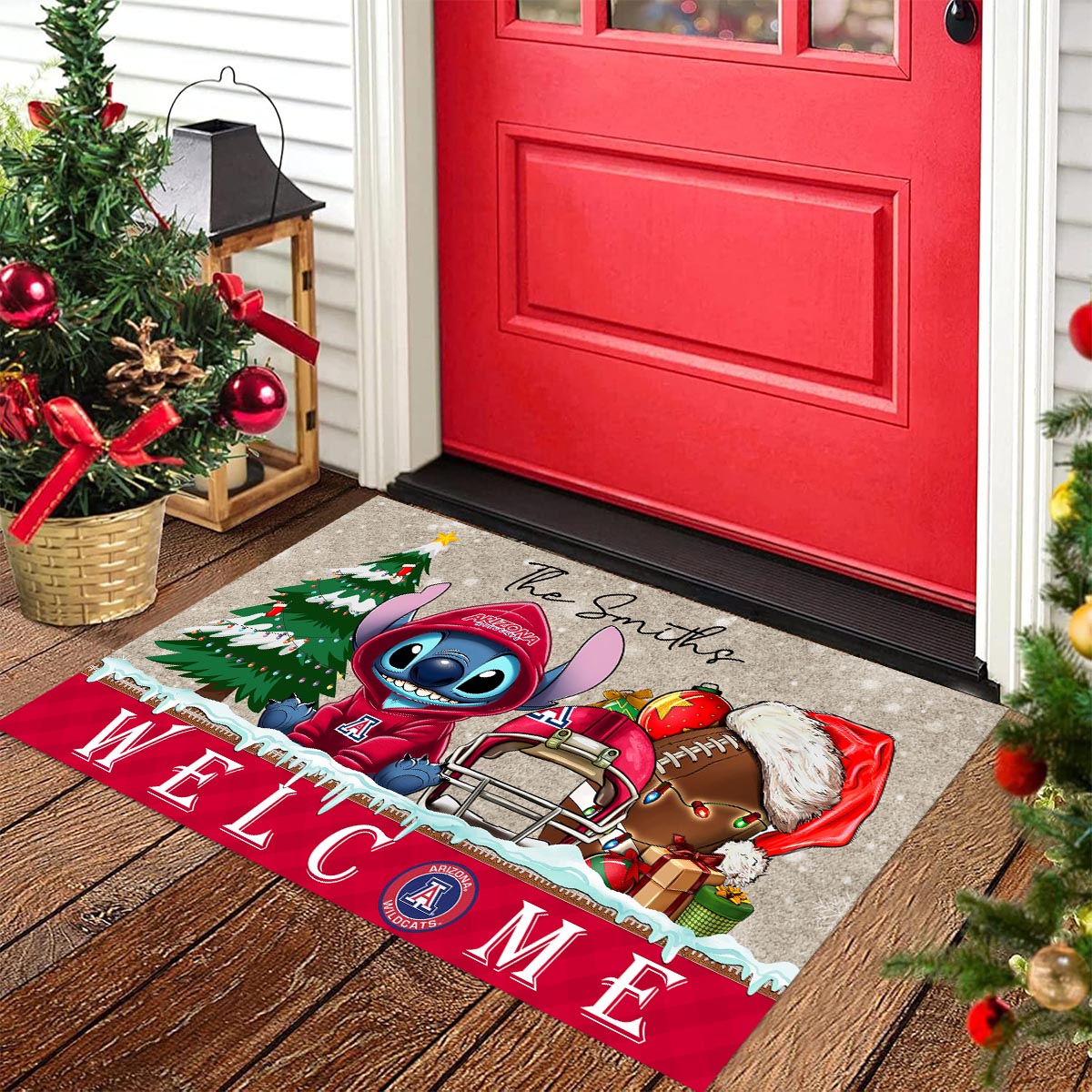 Sportswearmerch Arizona Wildcats NCAA x Cute Stitch Christmas Doormat For Fan