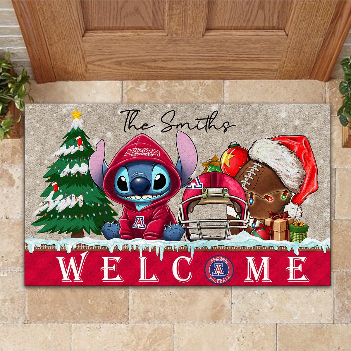 Sportswearmerch Arizona Wildcats NCAA x Cute Stitch Christmas Doormat For Fan