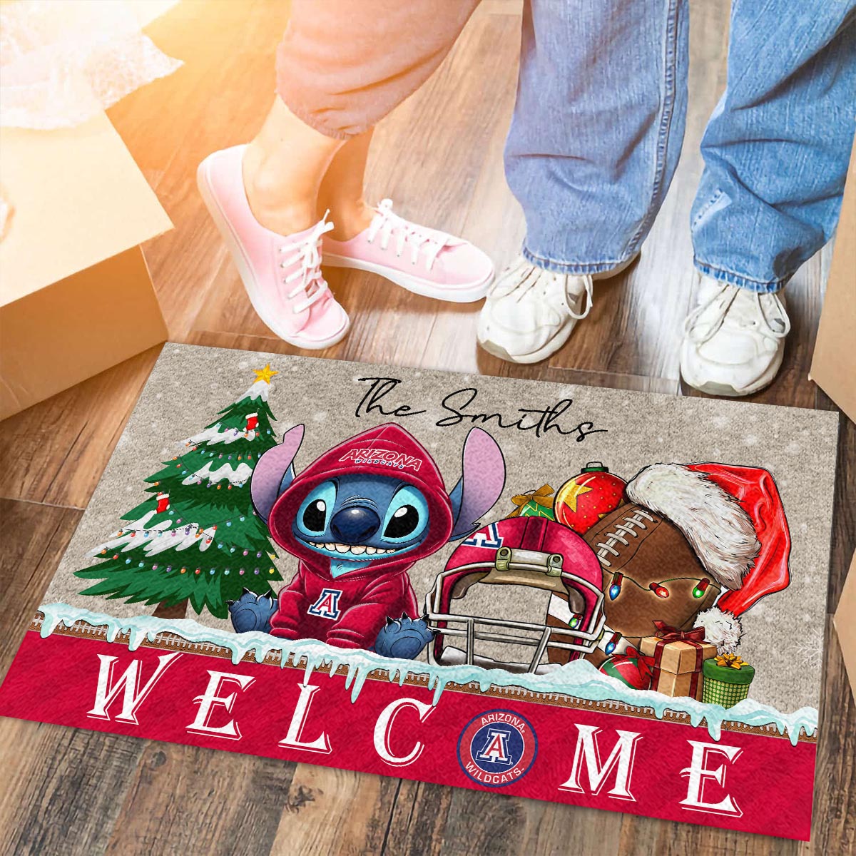 Sportswearmerch Arizona Wildcats NCAA x Cute Stitch Christmas Doormat For Fan