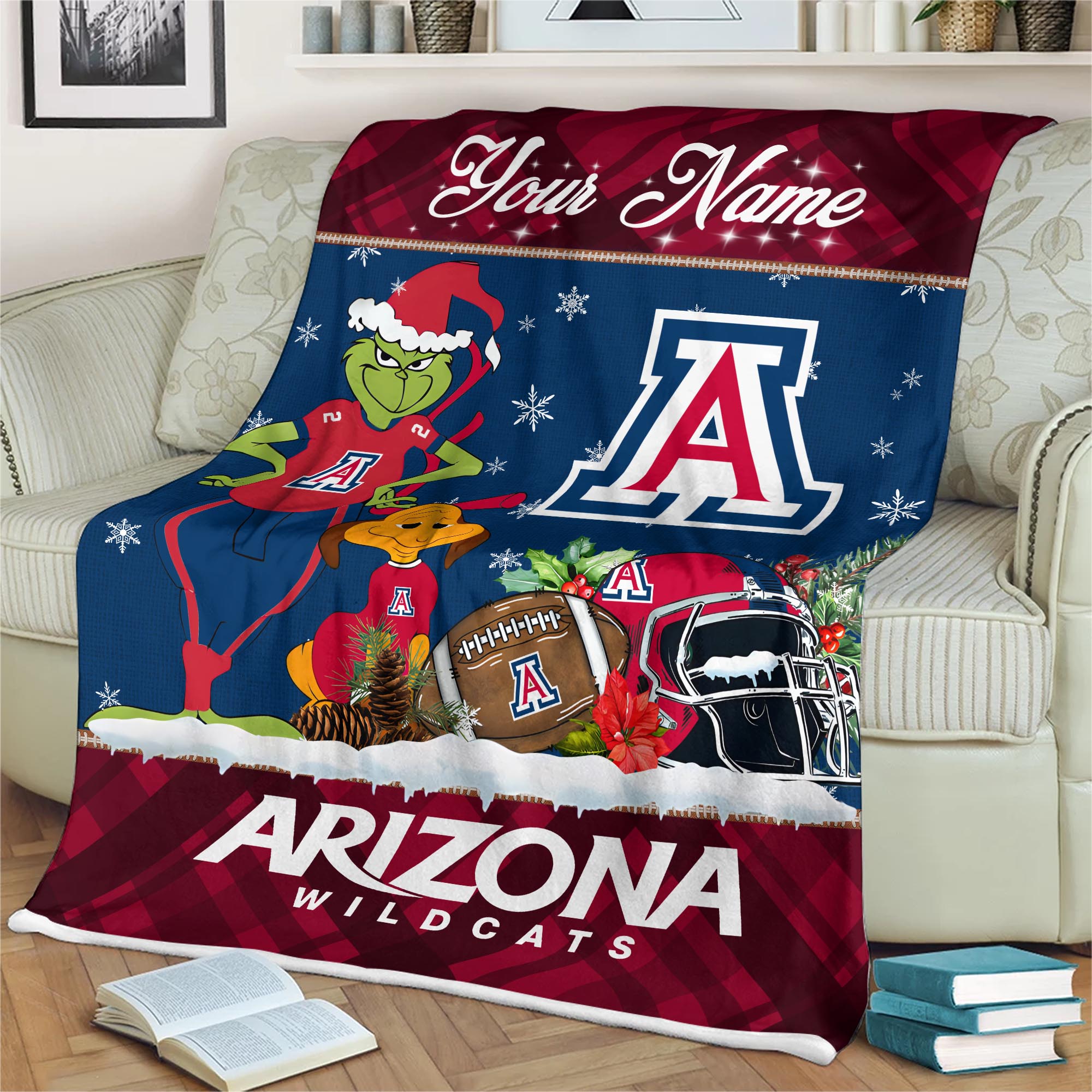 Sportswearmerch Arizona Wildcats NCAA x Grinch Christmas Fleece Blanket For Fan