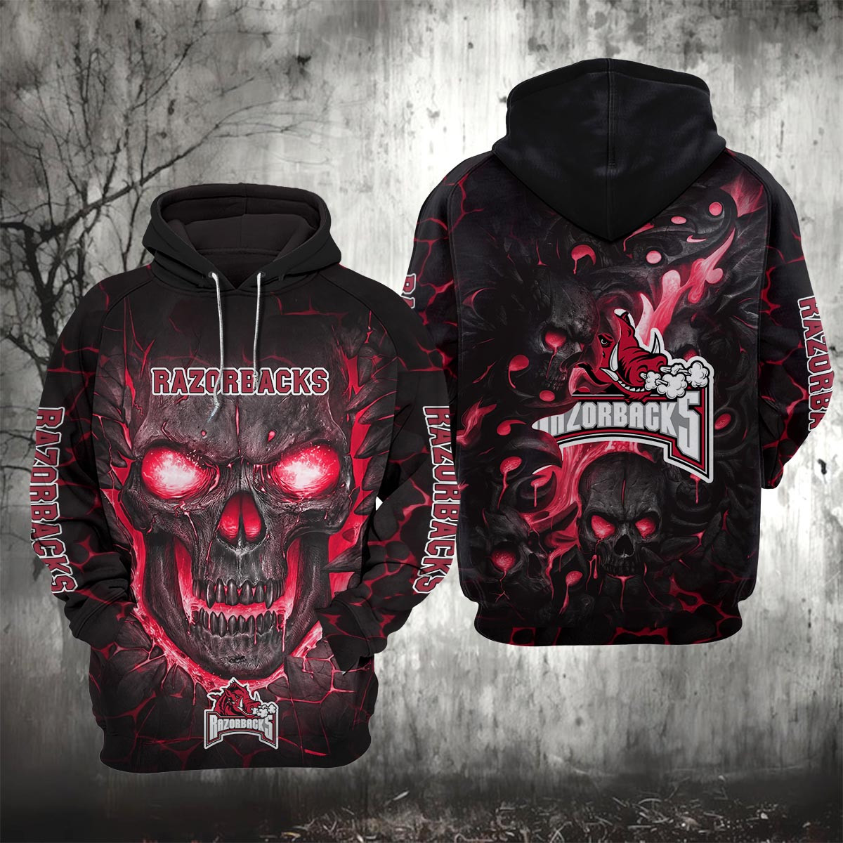 Sportswearmerch Arkansas Razorbacks NCAA Lava Skull Hoodie For Fan