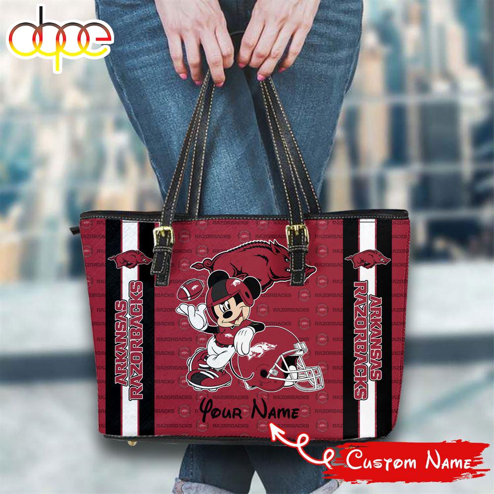 Sportswearmerch Arkansas Razorbacks NCAA Mickey Women Leather Tote Bag For Fan