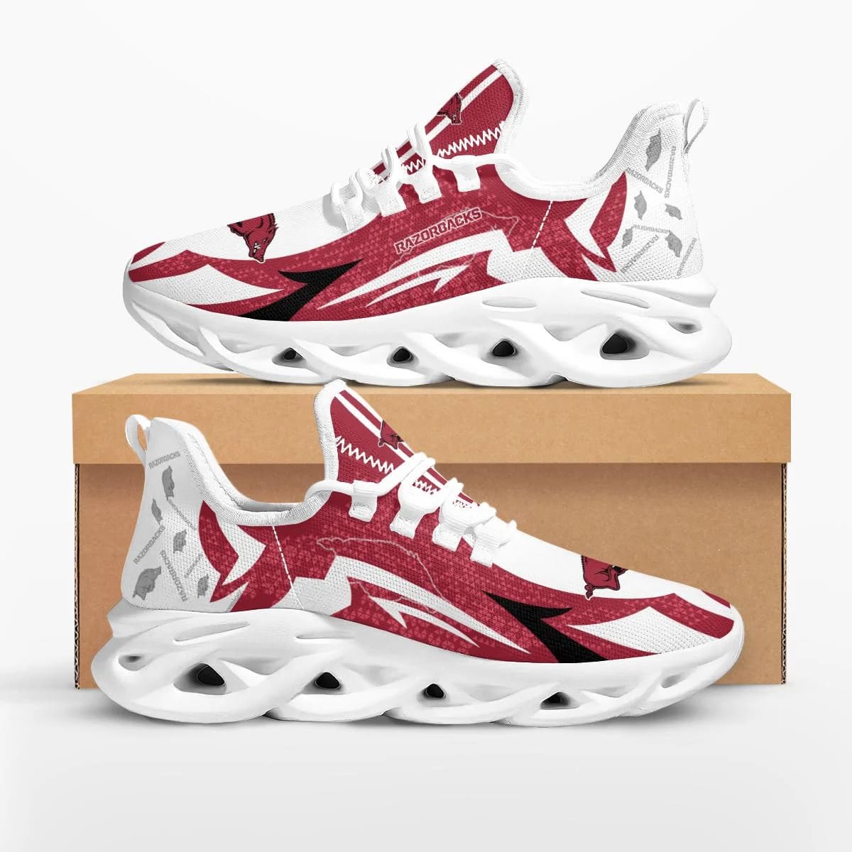 Sportswearmerch Arkansas Razorbacks NCAA Symbol Geometric Pattern Max Soul Shoes Sneakers For Men And Women