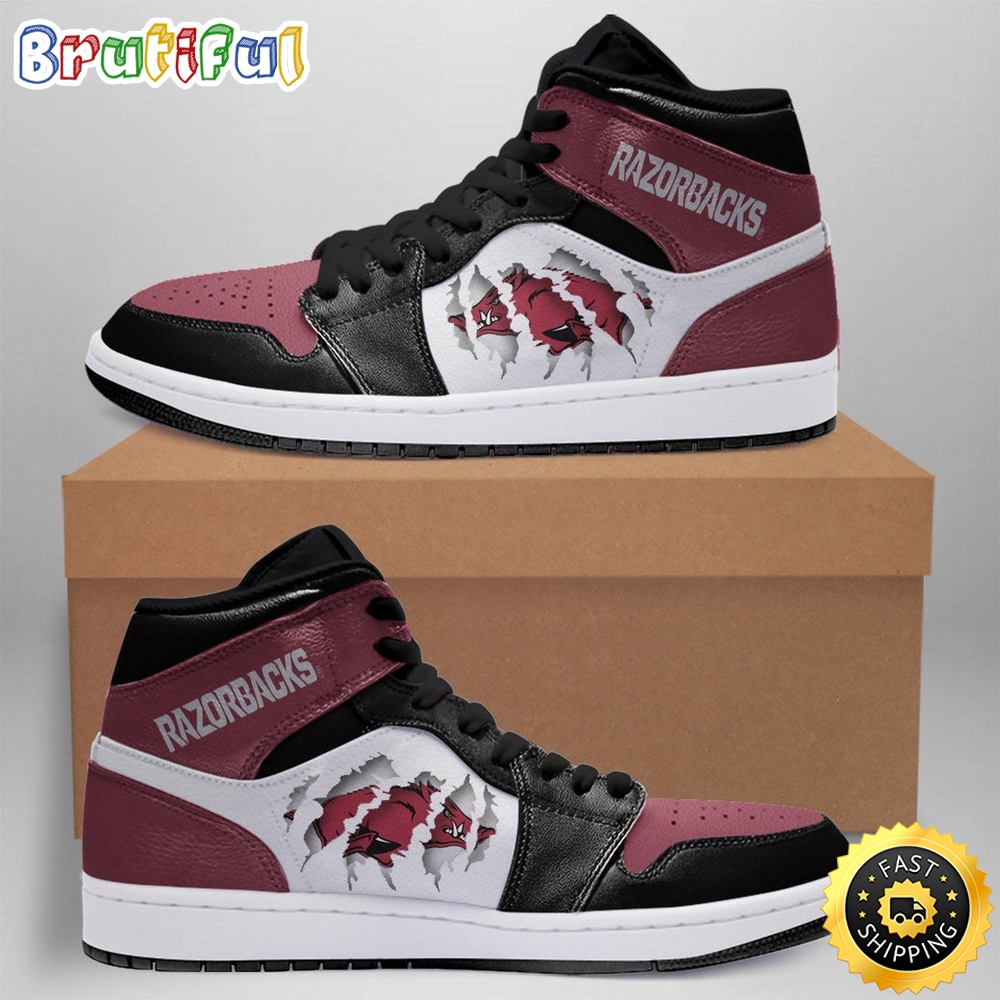 Sportswearmerch Arkansas Razorbacks NCAA Tearing Open AJ1 High Sneakers Shoes For Men And Women