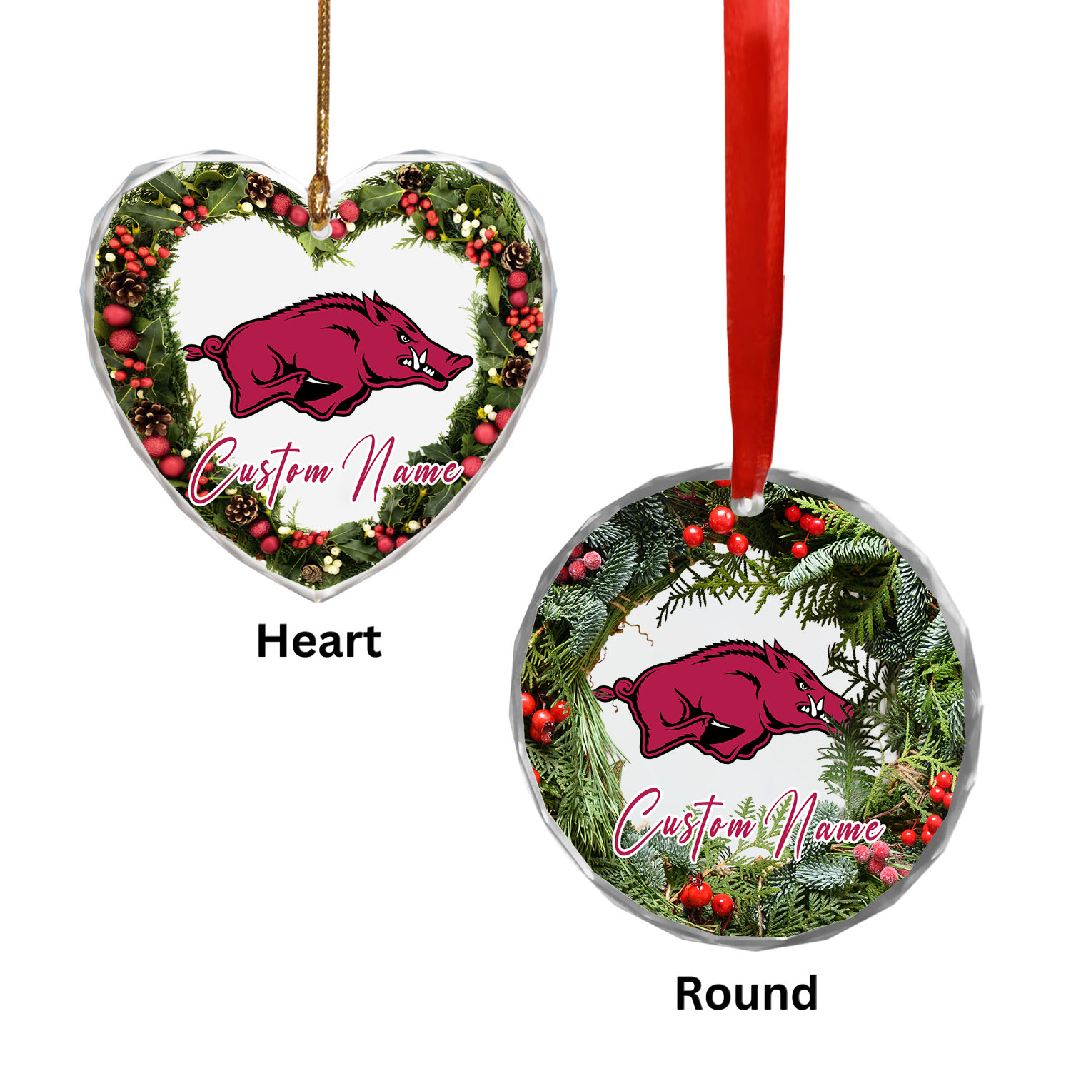 Sportswearmerch Arkansas Razorbacks NCAA x Christmas Glass Ornament Gift For Fans
