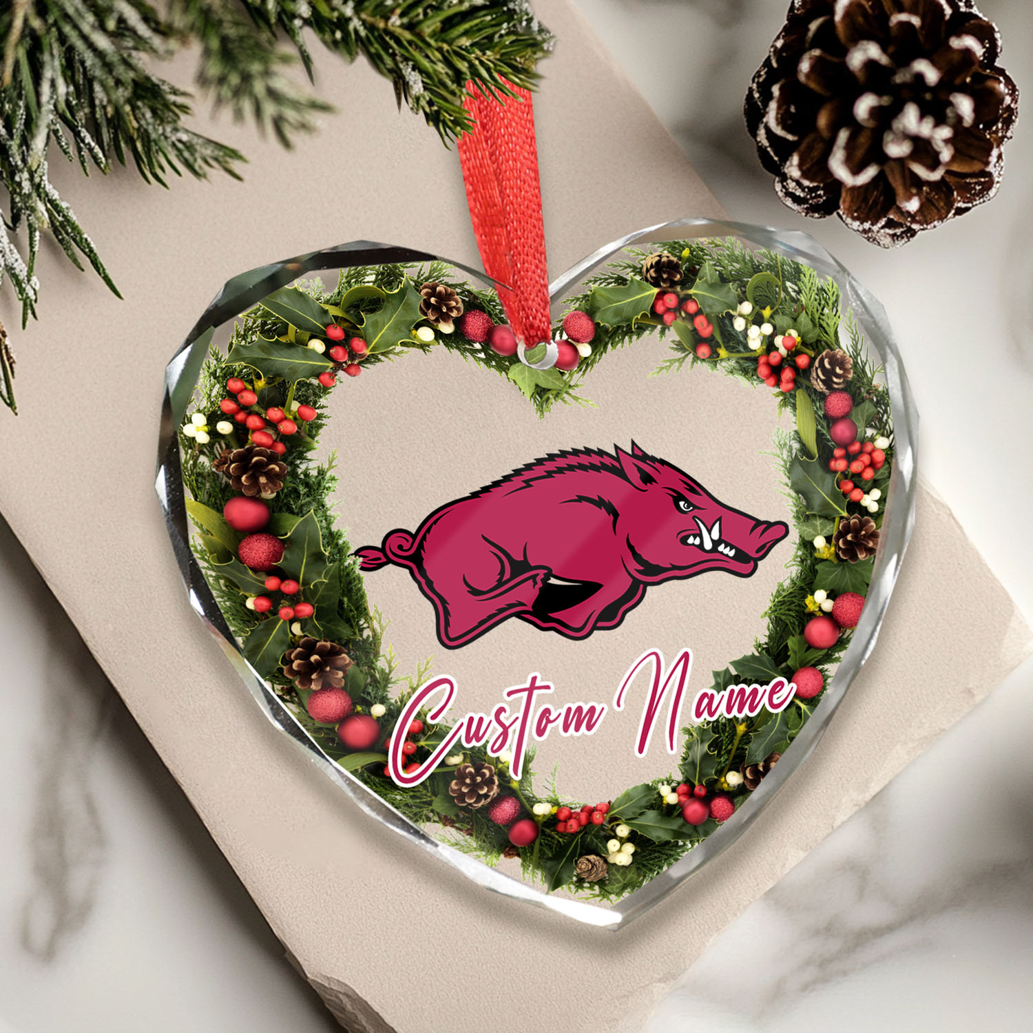 Sportswearmerch Arkansas Razorbacks NCAA x Christmas Glass Ornament Gift For Fans