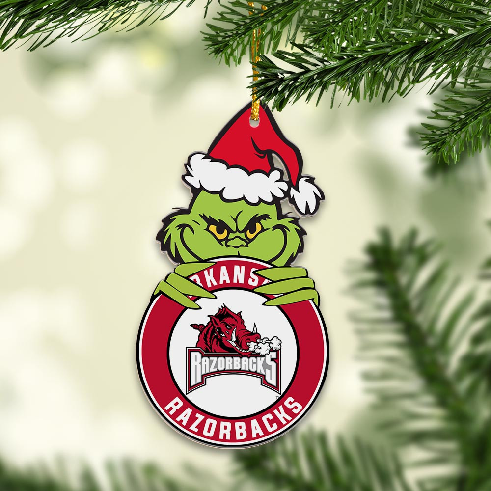 Sportswearmerch Arkansas Razorbacks NCAA x Grinch Christmas Acrylic Ornament For Fans