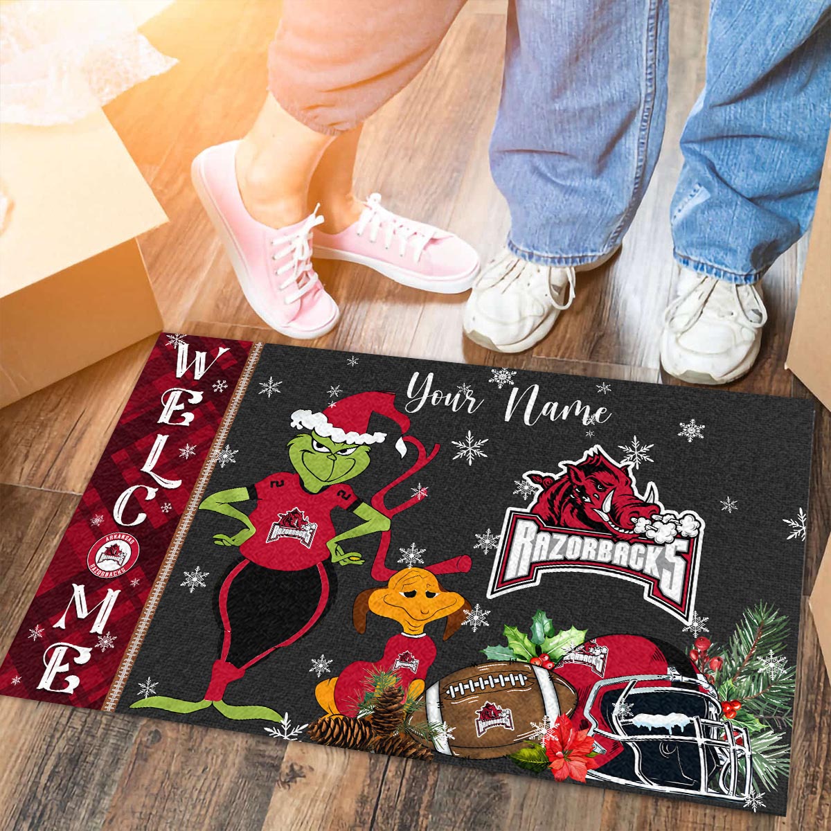 Sportswearmerch Arkansas Razorbacks NCAA x Grinch Christmas Welcome Football Doormat For Fan