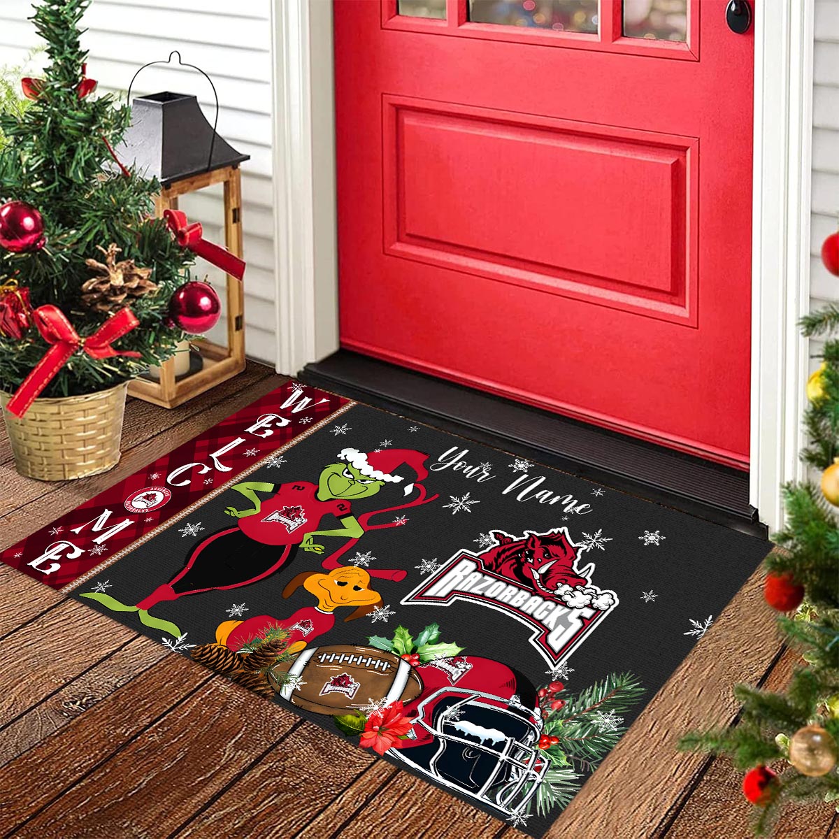 Sportswearmerch Arkansas Razorbacks NCAA x Grinch Christmas Welcome Football Doormat For Fan