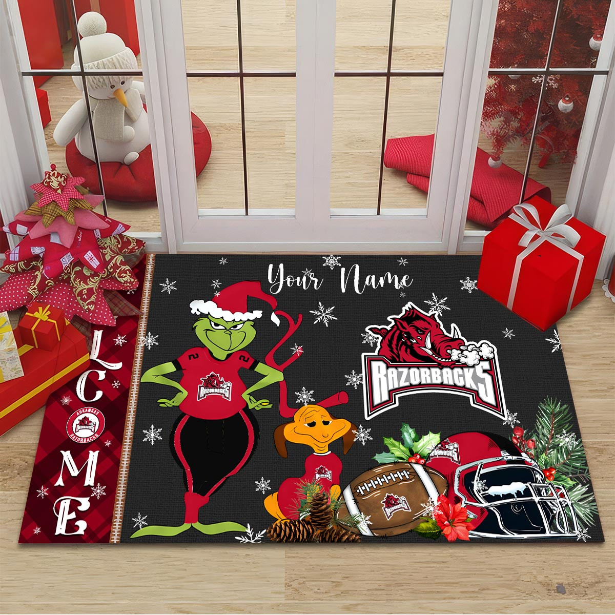 Sportswearmerch Arkansas Razorbacks NCAA x Grinch Christmas Welcome Football Doormat For Fan