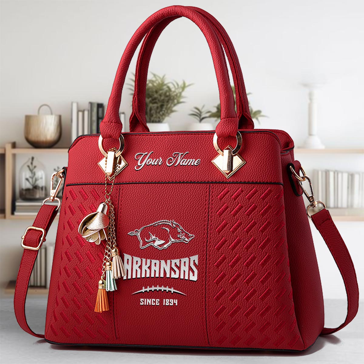 Sportswearmerch Arkansas Razorbacks NCAA Zip Leather Handbag For Fan