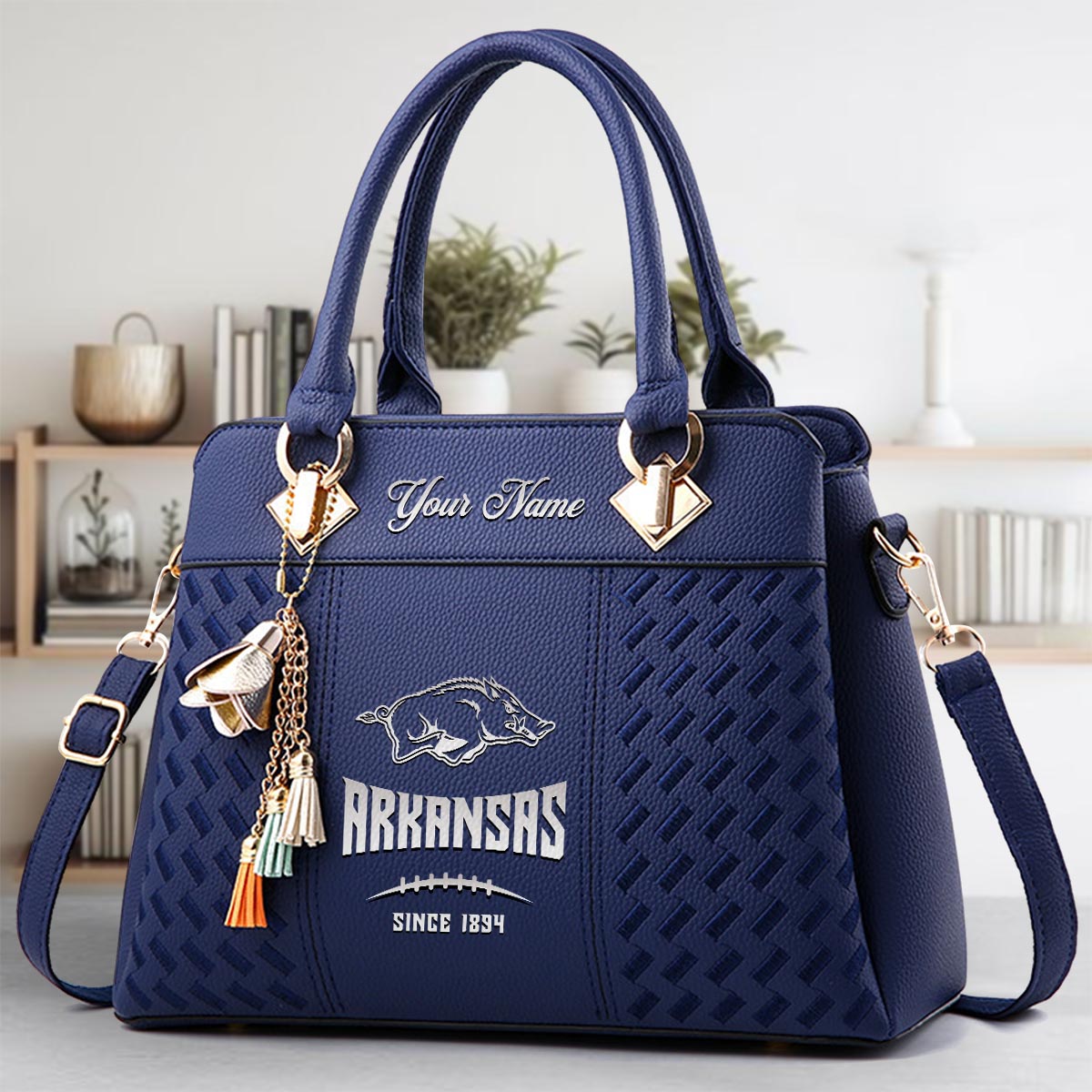 Sportswearmerch Arkansas Razorbacks NCAA Zip Leather Handbag For Fan