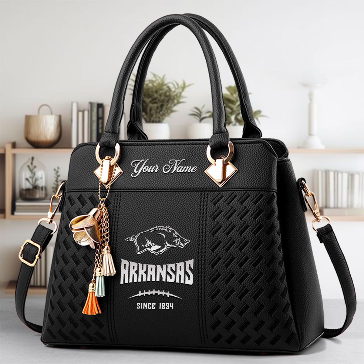 Sportswearmerch Arkansas Razorbacks NCAA Zip Leather Handbag For Fan