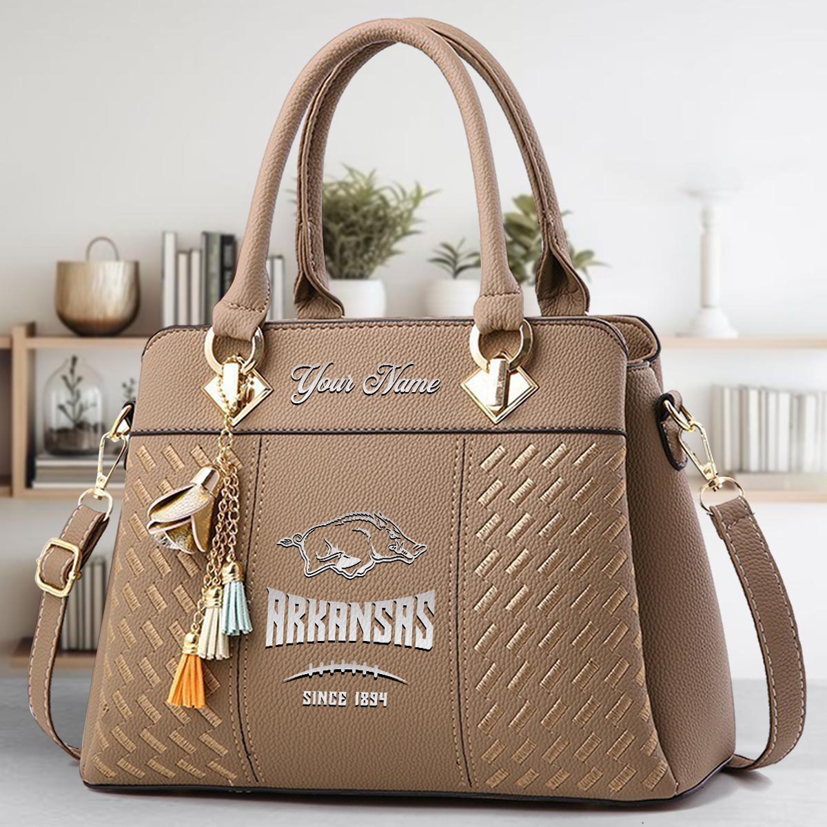 Sportswearmerch Arkansas Razorbacks NCAA Zip Leather Handbag For Fan