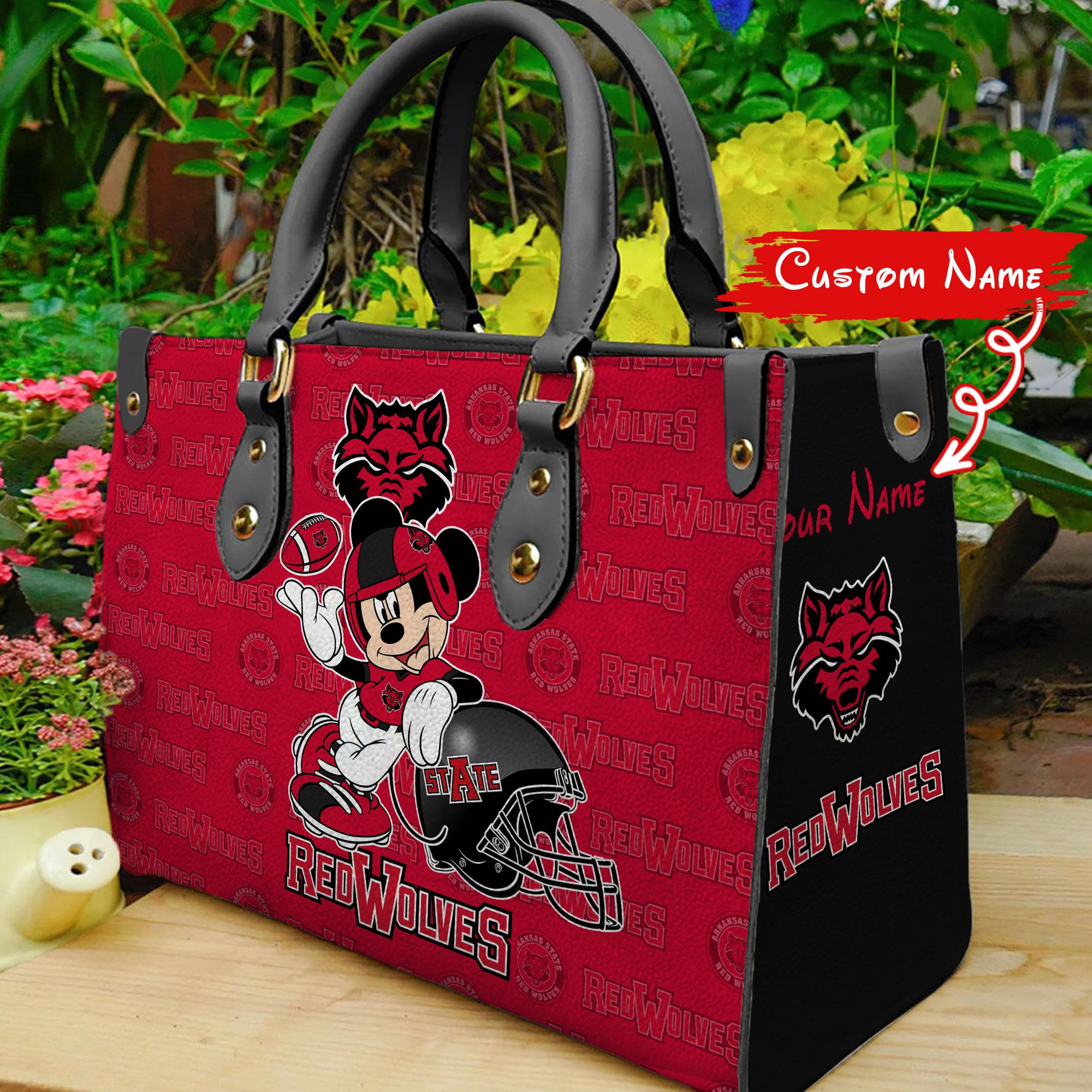 Sportswearmerch Arkansas State Red Wolves NCAA x Mickey Women Leather Handbag For Fan