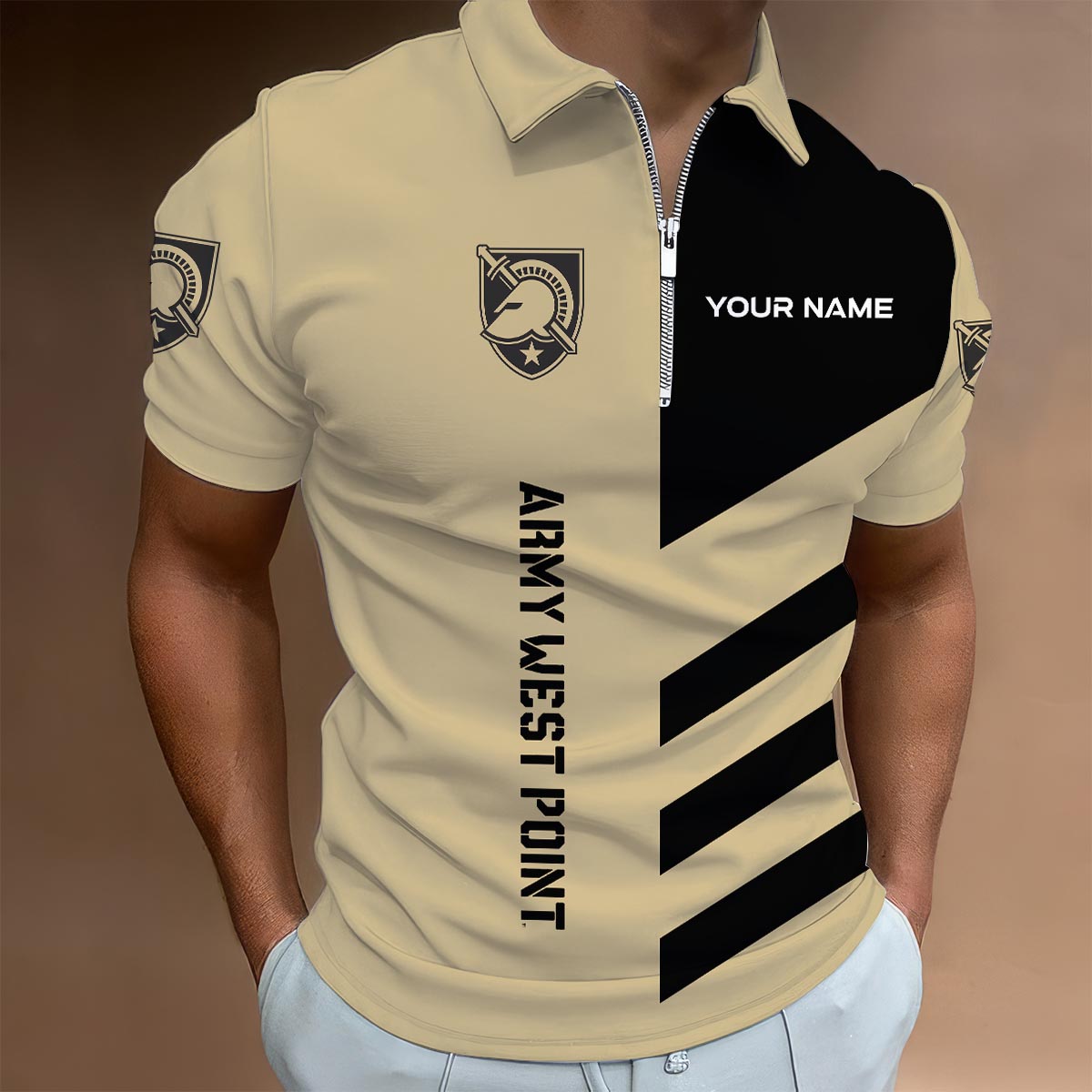 Sportswearmerch Army Black Knights NCAA Lapel Zip Polo Shirt For Fan