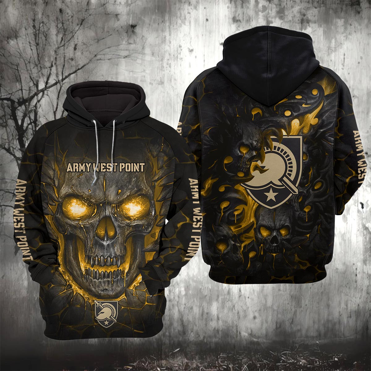 Sportswearmerch Army Black Knights NCAA Lava Skull Hoodie For Fan
