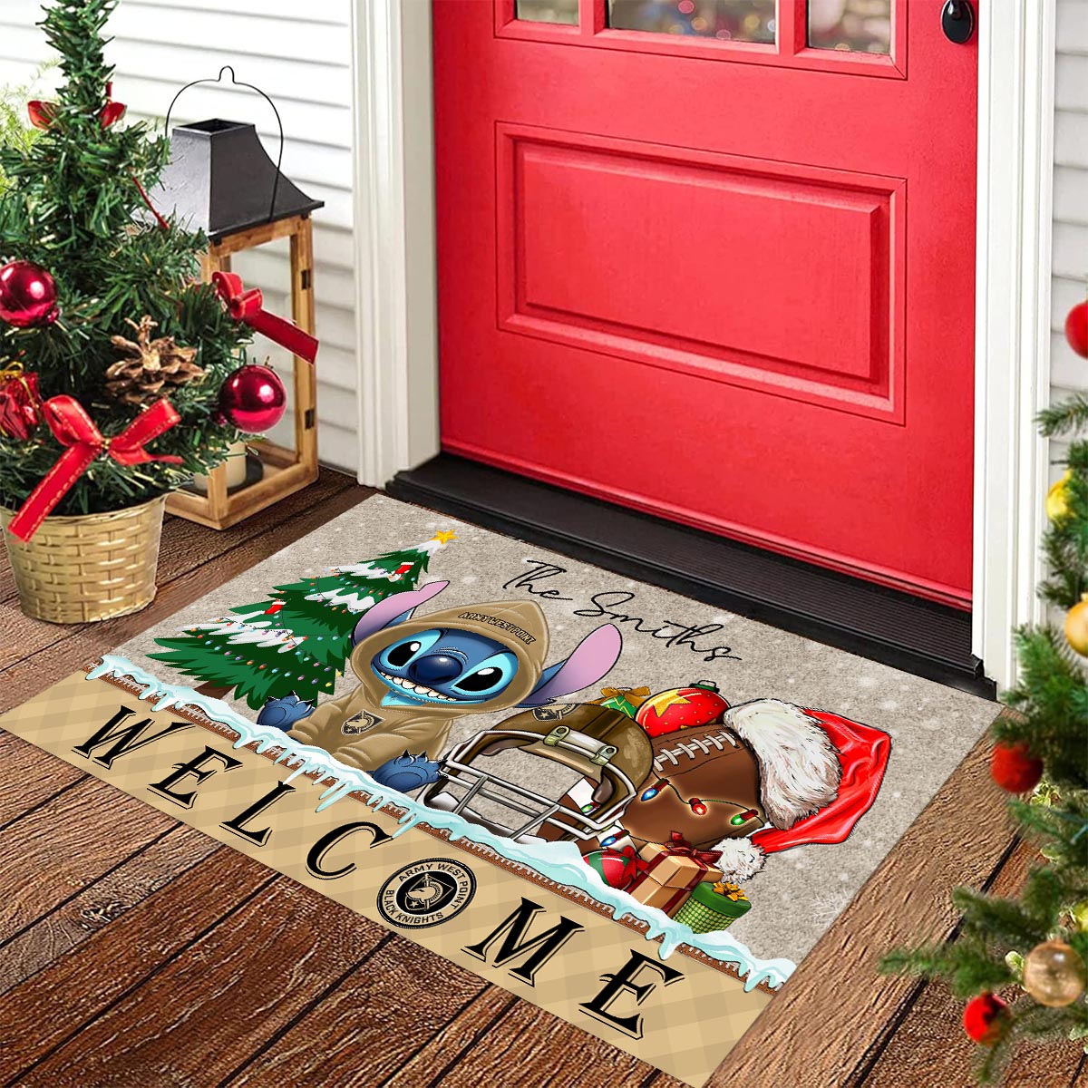 Sportswearmerch Army Black Knights NCAA x Cute Stitch Christmas Doormat For Fan