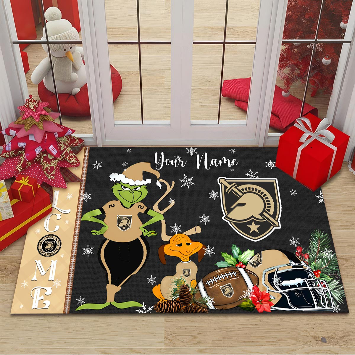 Sportswearmerch Army Black Knights NCAA x Grinch Christmas Welcome Football Doormat For Fan