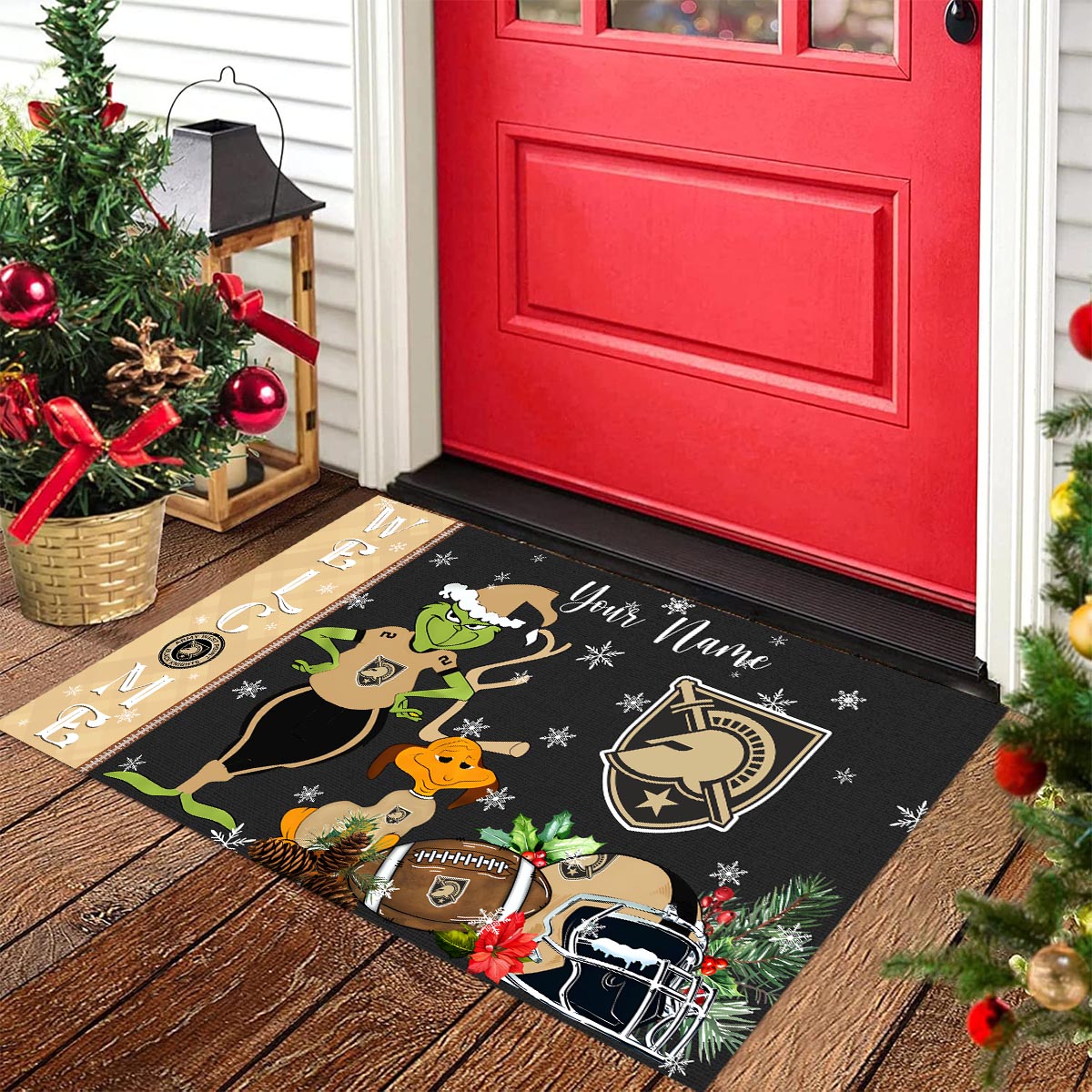 Sportswearmerch Army Black Knights NCAA x Grinch Christmas Welcome Football Doormat For Fan