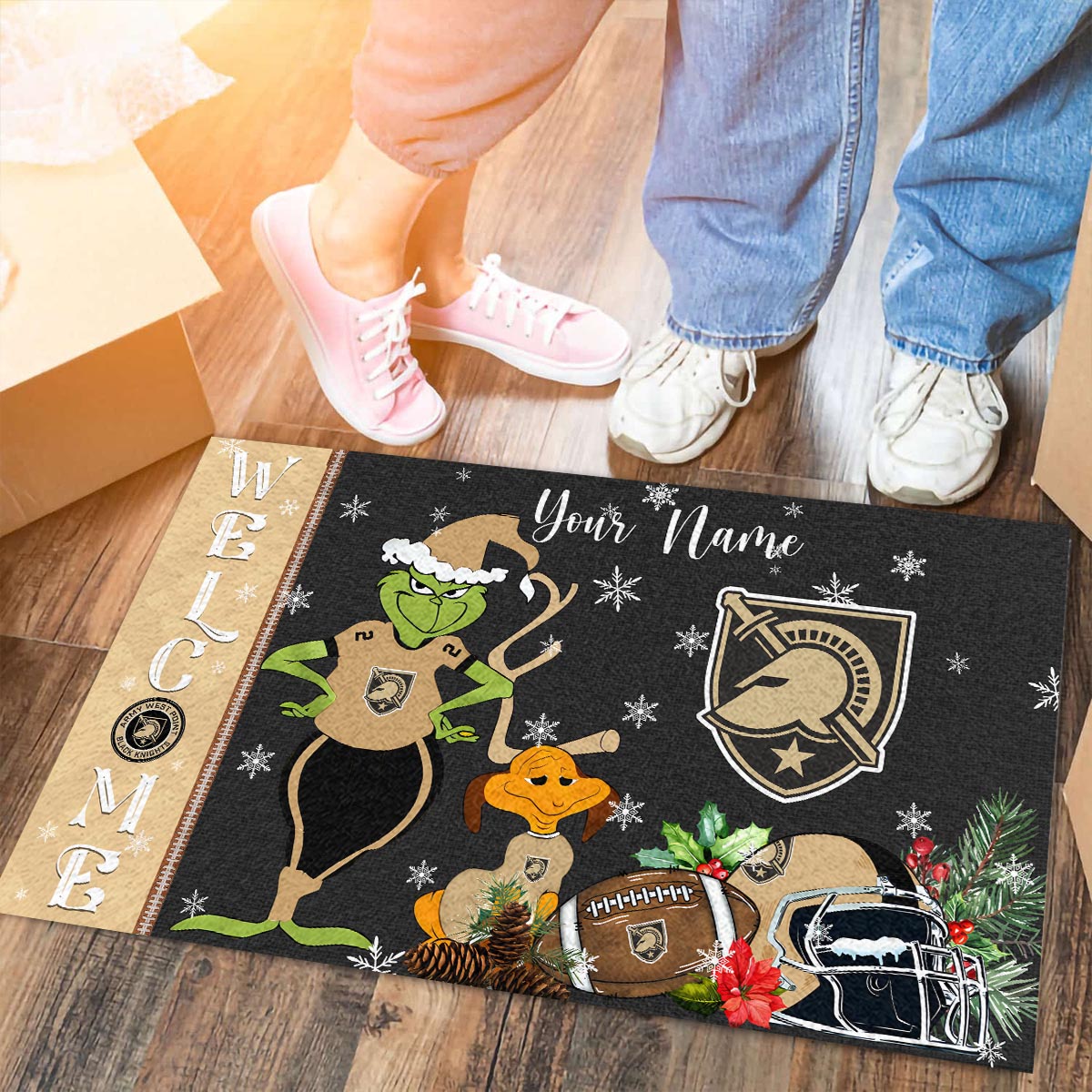 Sportswearmerch Army Black Knights NCAA x Grinch Christmas Welcome Football Doormat For Fan