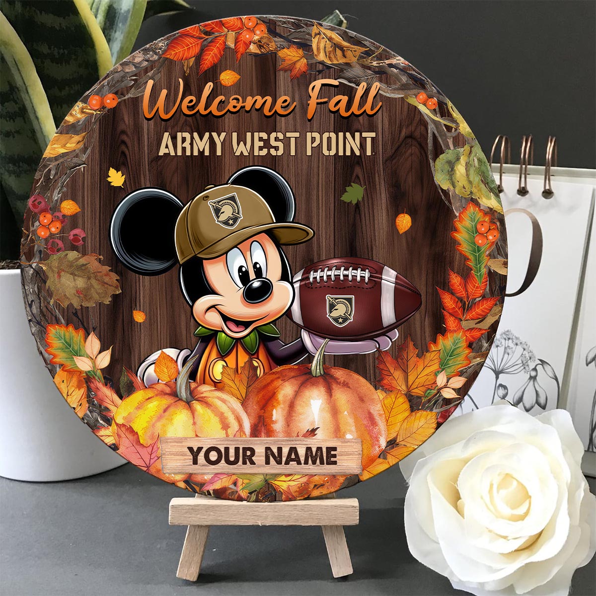Sportswearmerch Army Black Knights NCAA x Mickey Round Wooden Sign For Fan