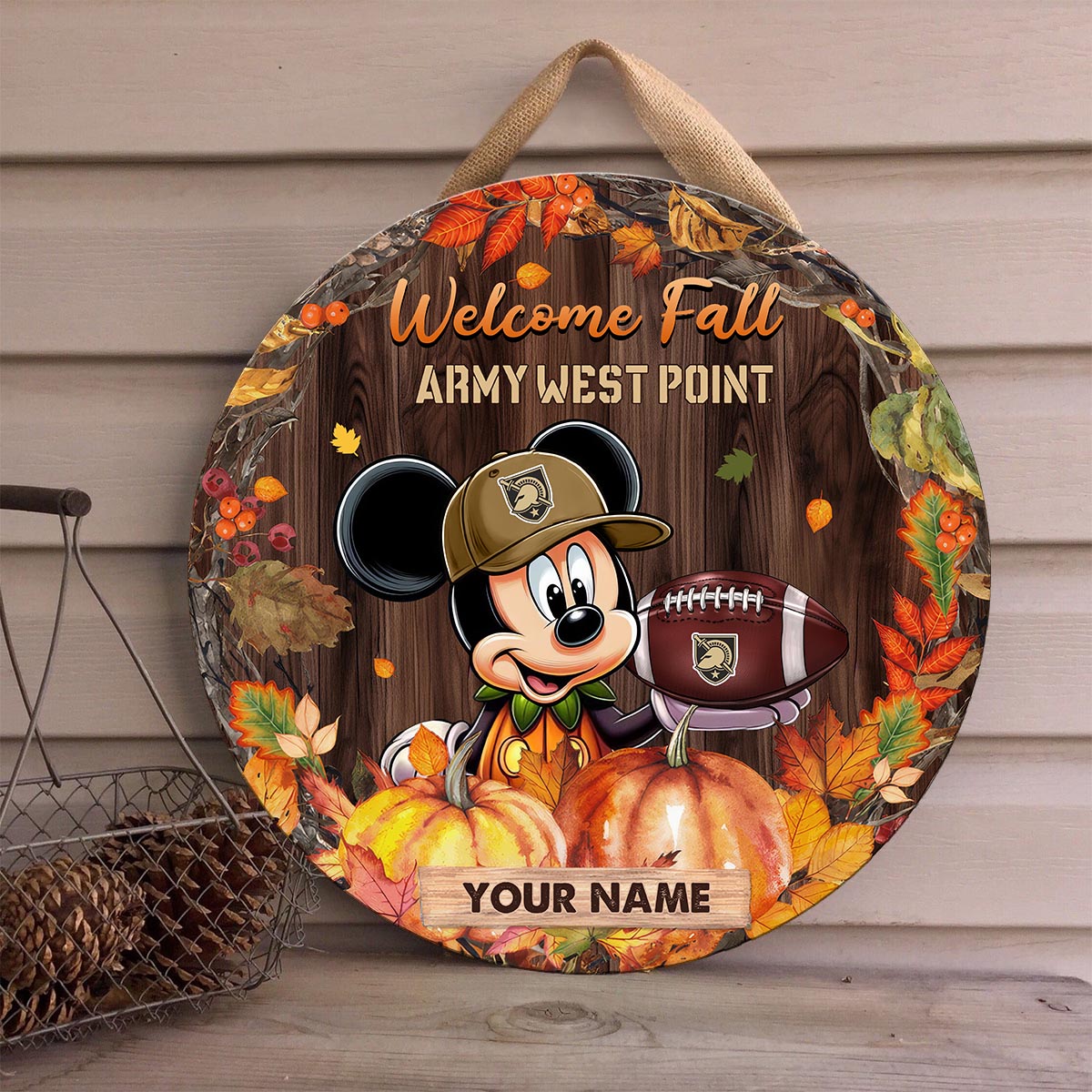 Sportswearmerch Army Black Knights NCAA x Mickey Round Wooden Sign For Fan