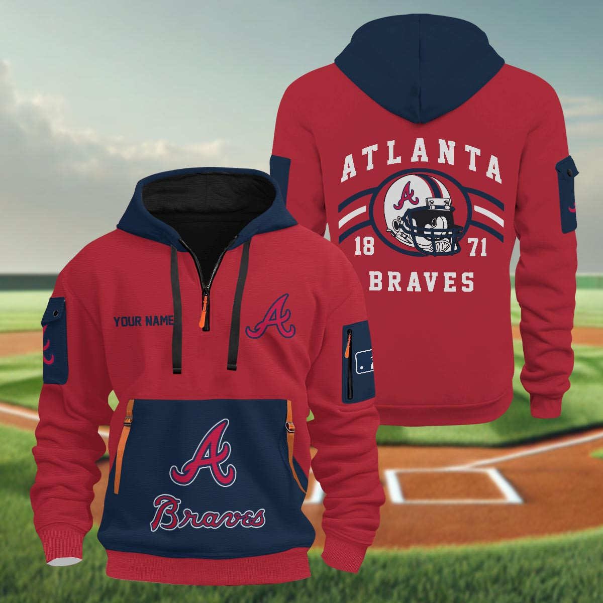 Sportswearmerch Atlanta Braves MLB Half Zip Hoodie Personalized For Fan